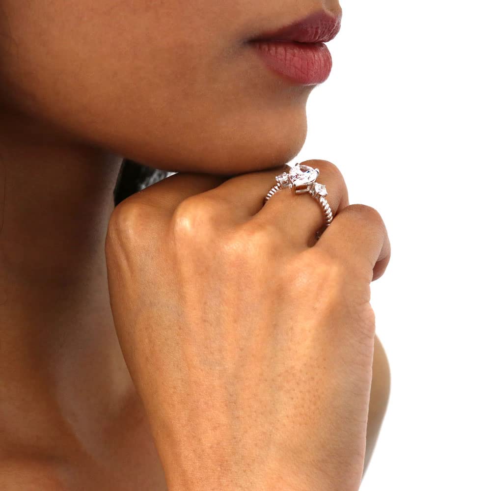 BERRICLE Sterling Silver 3-Stone Wedding Engagement Ring - 1.8 Carat Pear Cut Cubic Zirconia CZ Woven Band for Women - Rhodium Plated Size 4-10 - Perfect for Proposals, Anniversaries & Special Occasions