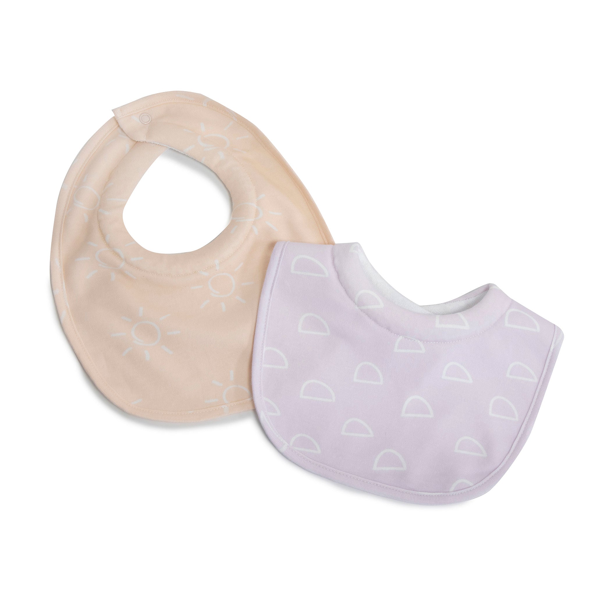 Nordic 2-Pack Baby Dribble Bibs - Soft Cotton Drool Bibs for Infants & Toddlers, Dusty Peach & Lilac Colors - Perfect for Feeding, Teething & Everyday Use