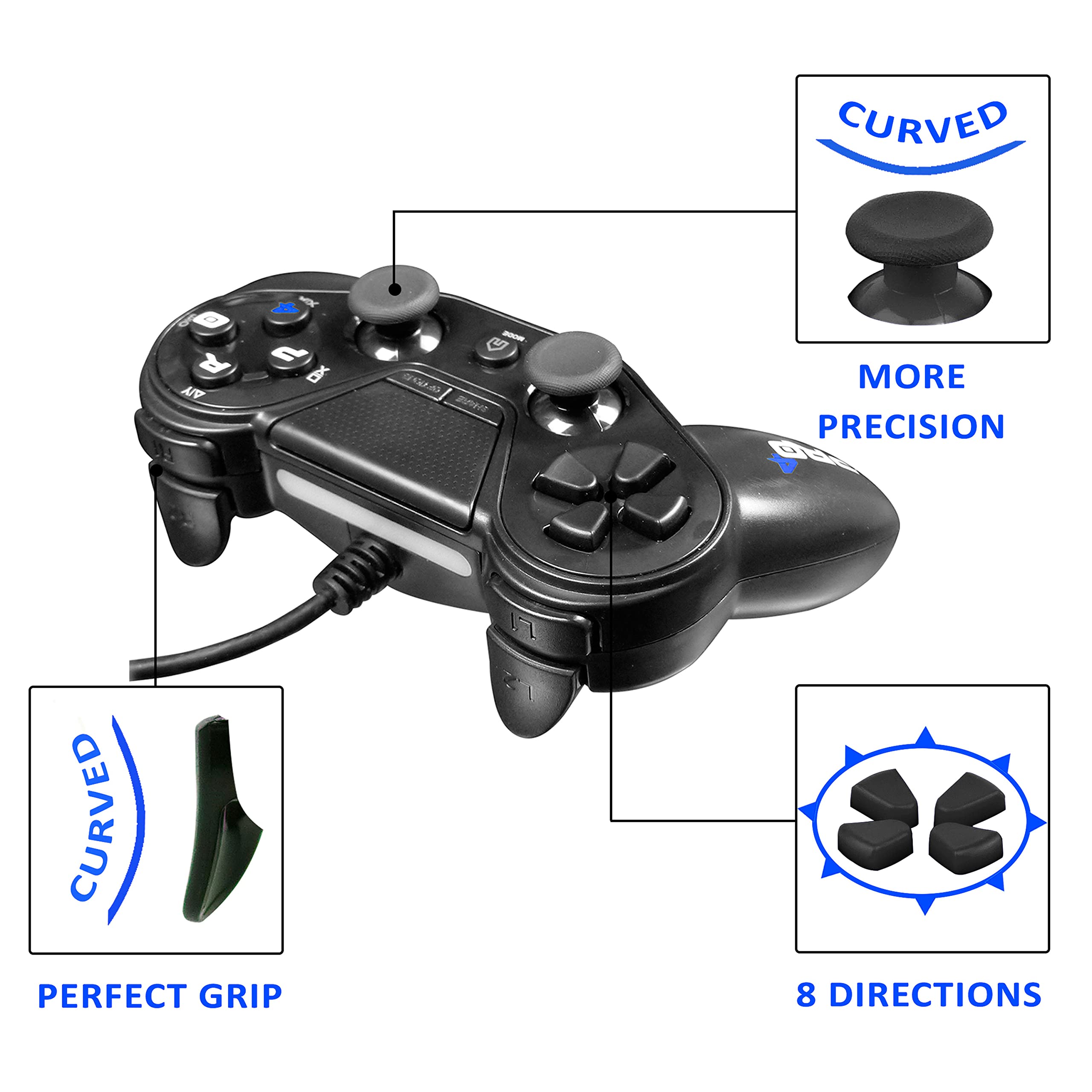 Subsonic Pro4 Wired Gaming Controller for PlayStation 4, PS4 Slim, PS4 Pro, PlayStation 3, PS3 Slim - Black | Compatible with PS4 & PS3 Games | Perfect for FPS, Racing & Fighting Games