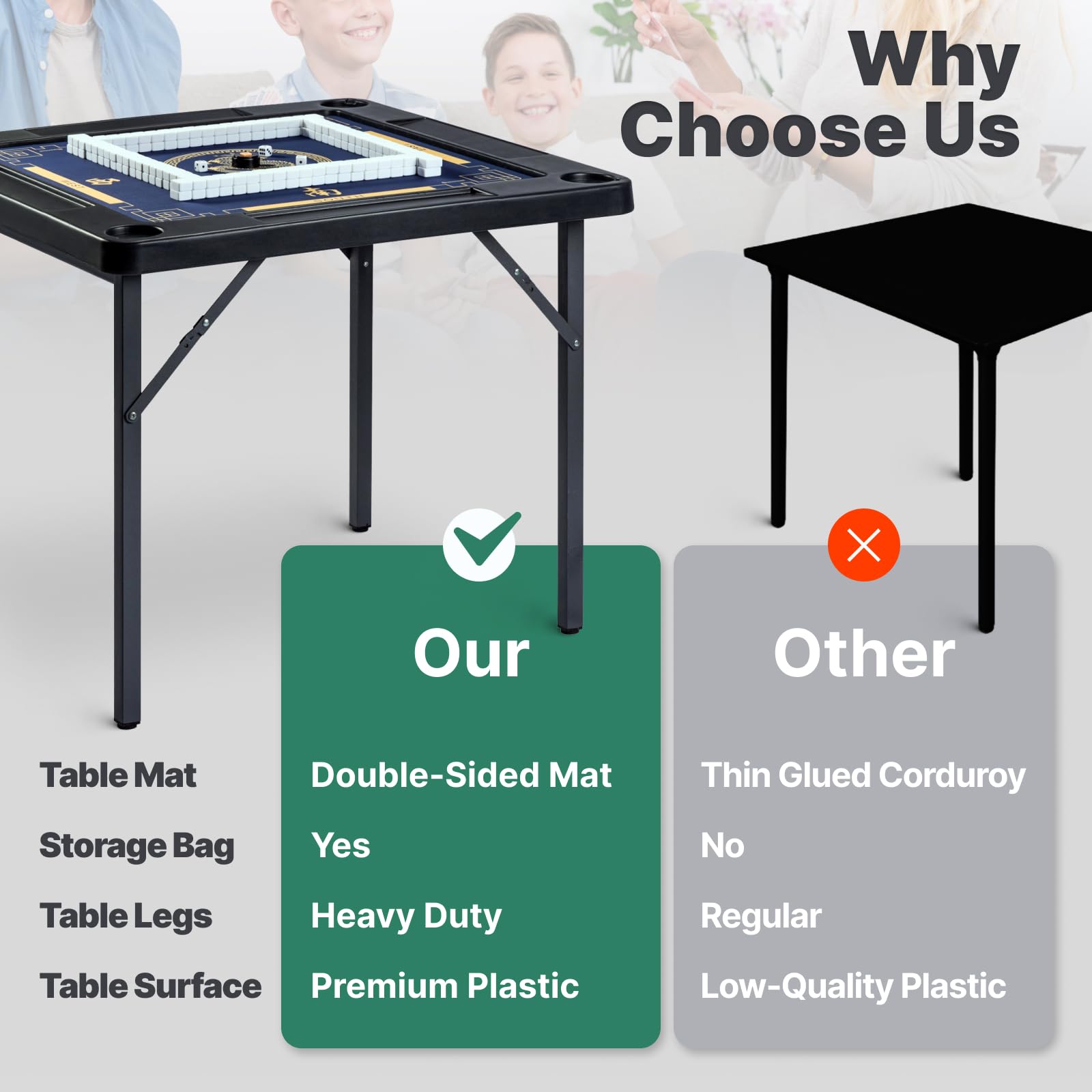 Queensell 35 x 35 x 27 Inch Folding Game Table with Double-Sided Mat - Portable Board Game Table for Mahjong, Domino, Poker, Puzzles & Cards | Includes Storage Bag | Perfect for Family Game Nights, Parties & Indoor Entertainment