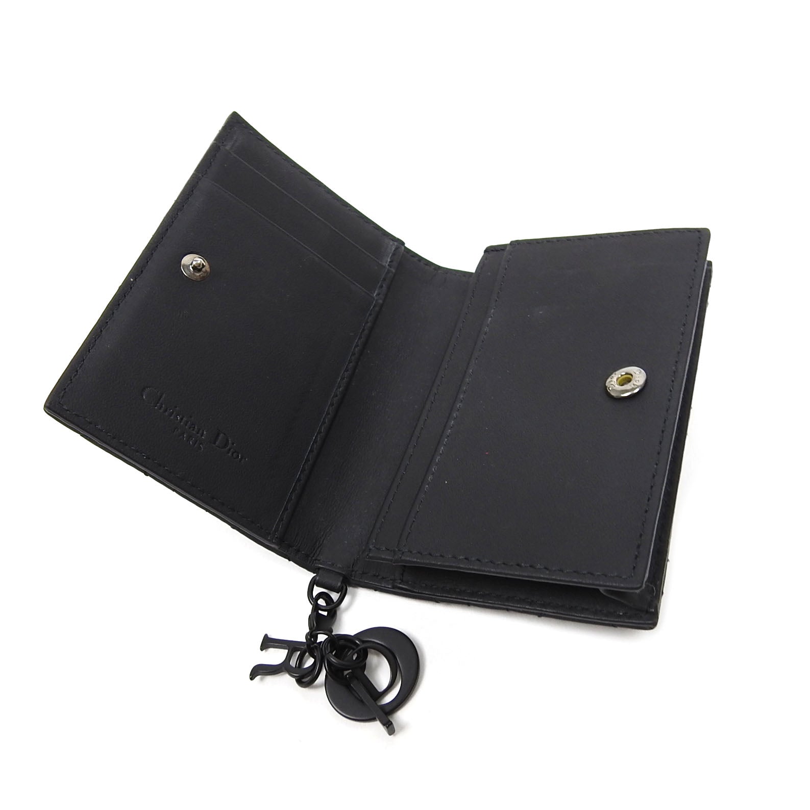 Christian Dior Black Mini Lady Dior Compact Wallet - Luxury Leather Card Holder for Women | Perfect for Everyday Use, Parties & Travel