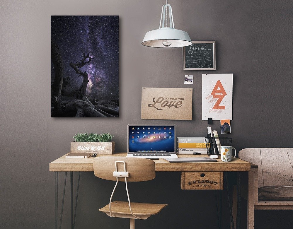 Lantern Press Tree and Milky Way Stars Wall Art - 12x18 Wrapped Canvas Print for Home Decor, Living Room & Bedroom - Nature Inspired Space Themed Artwork