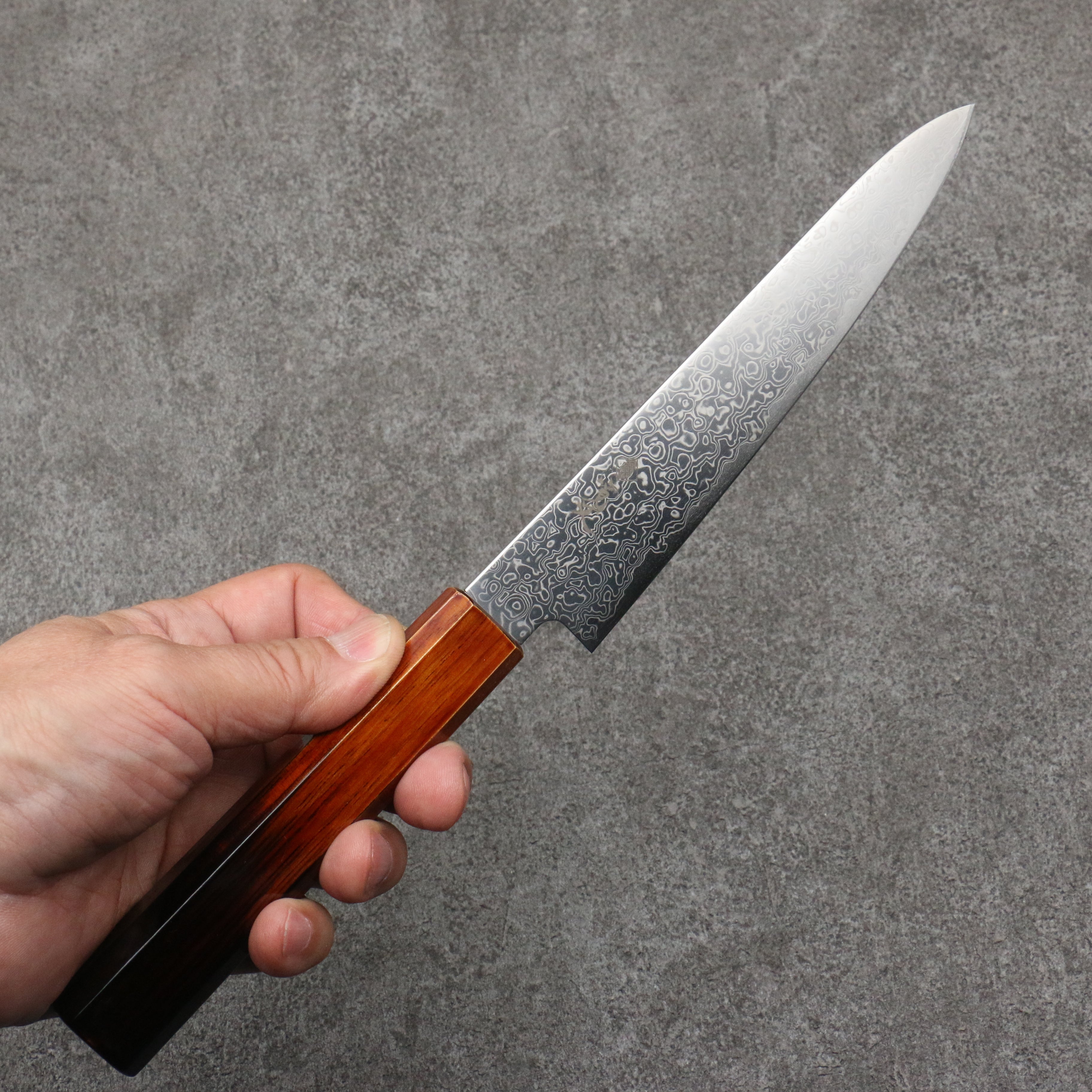 Premium Kanjyo SG2 Damascus 150mm Petty Utility Knife - High Carbon Stainless Steel Blade with Burnt Wood Lacquered Handle - Perfect for Slicing, Peeling & Precision Kitchen Tasks