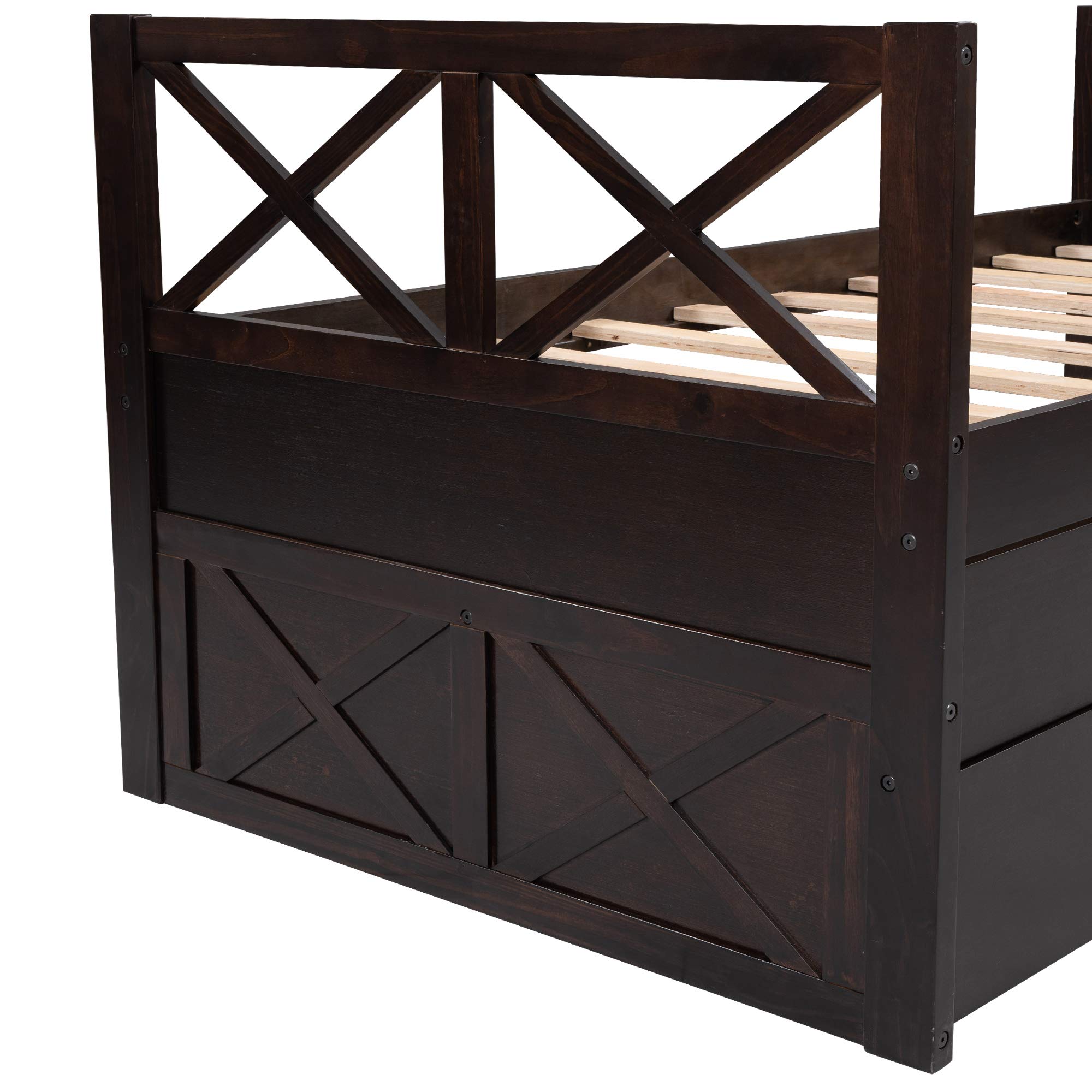 Twin Size Daybed with Drawers & Trundle - Rustic Wooden Storage Platform Bed for Kids & Teens, No Box Spring Needed, Multi-Functional Captain's Bed (Espresso) - Perfect for Guest Rooms, Dormitories & Small Spaces