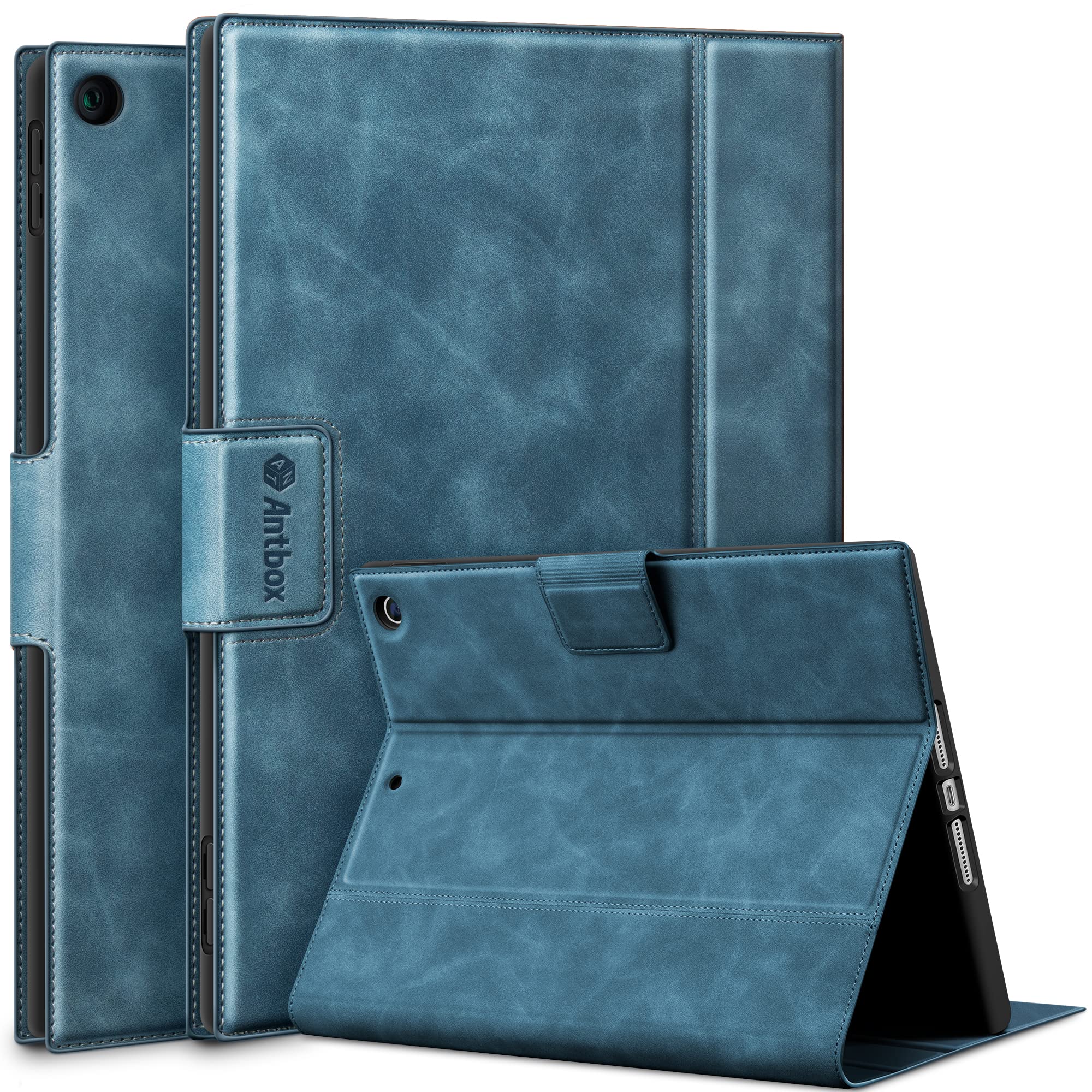 Premium PU Leather Smart Case for iPad 9th/8th/7th Generation (10.2-inch 2021/2020/2019 Model) with Apple Pencil Holder & Auto Sleep/Wake - Protective iPad Cover in Blue - Perfect for Work, School & Travel