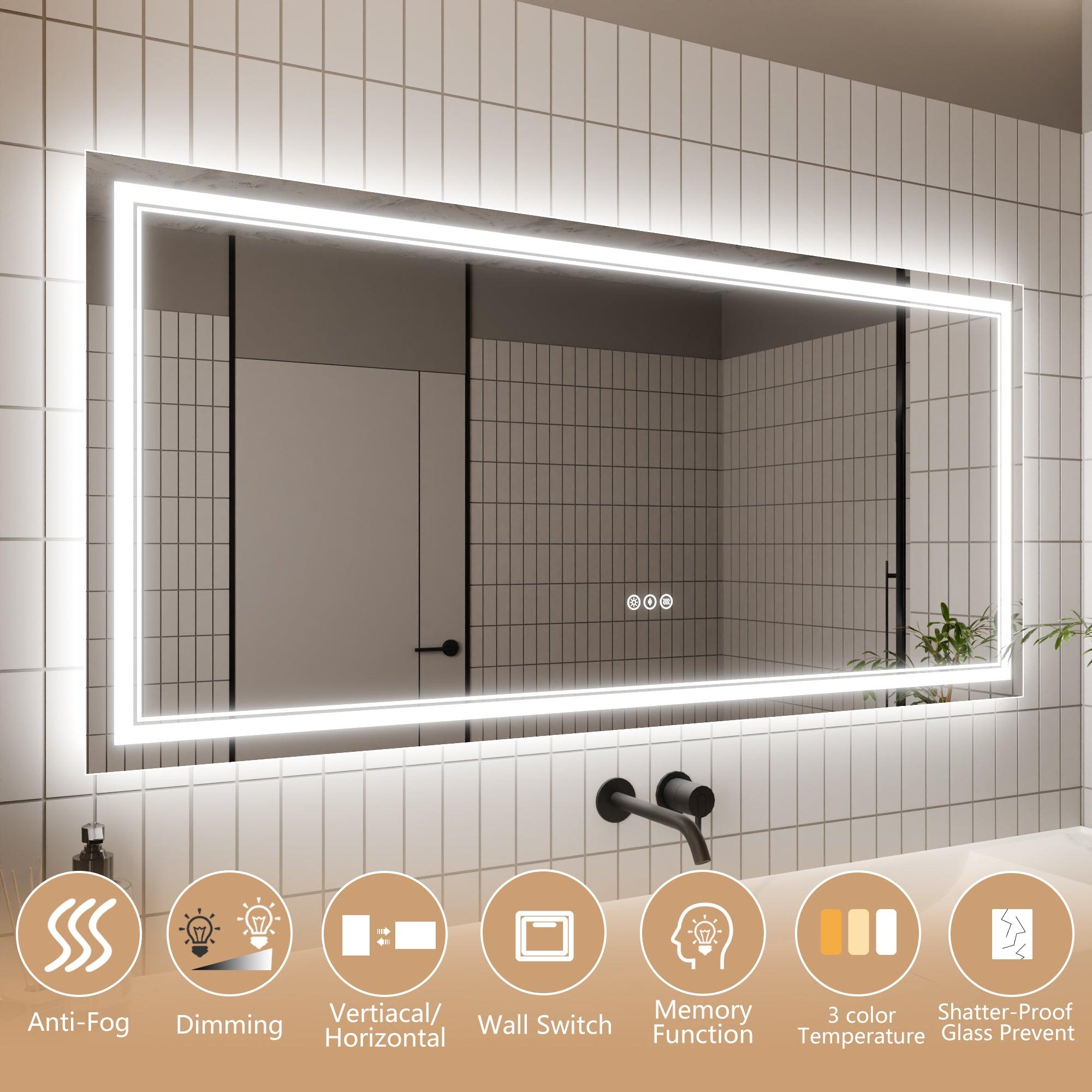 Anti-Fog LED Bathroom Mirror with Dimmable Backlit & Touch Switch - GlareGuard Illuminated Vanity Mirror for Makeup, Shaving & Home Decor
