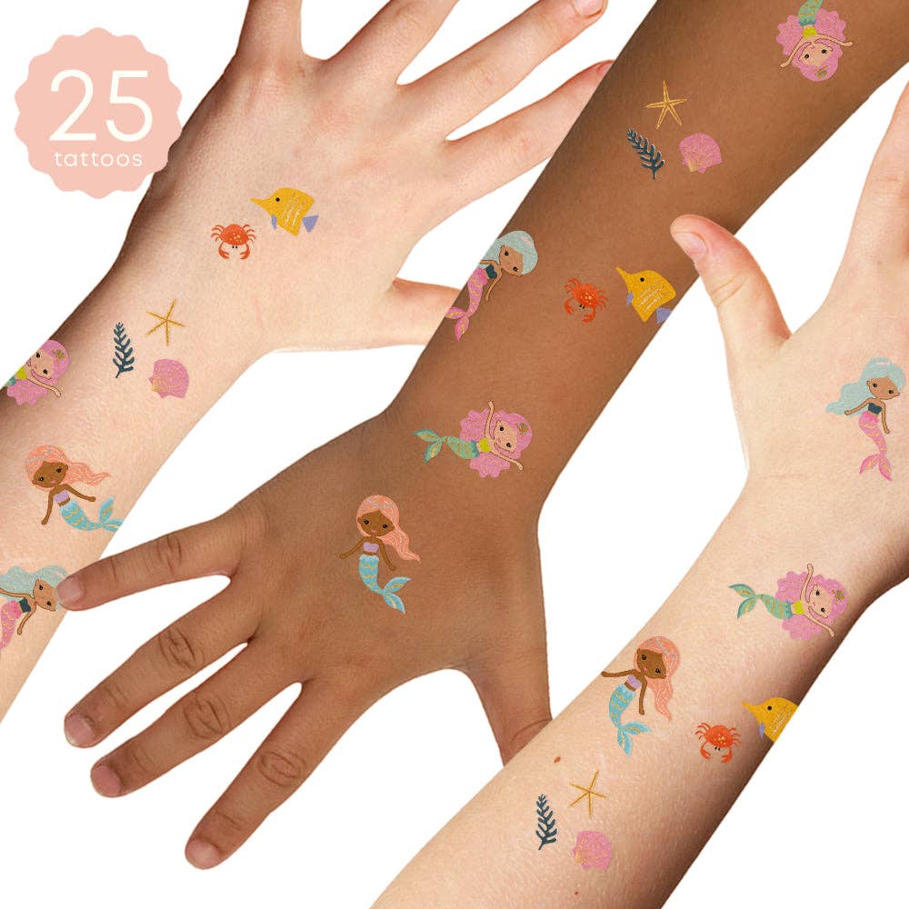 Mermaid Lagoon Temporary Tattoos for Kids & Adults - Waterproof Fake Tattoos for Summer Beach Party, Pool Day & Festival Body Art