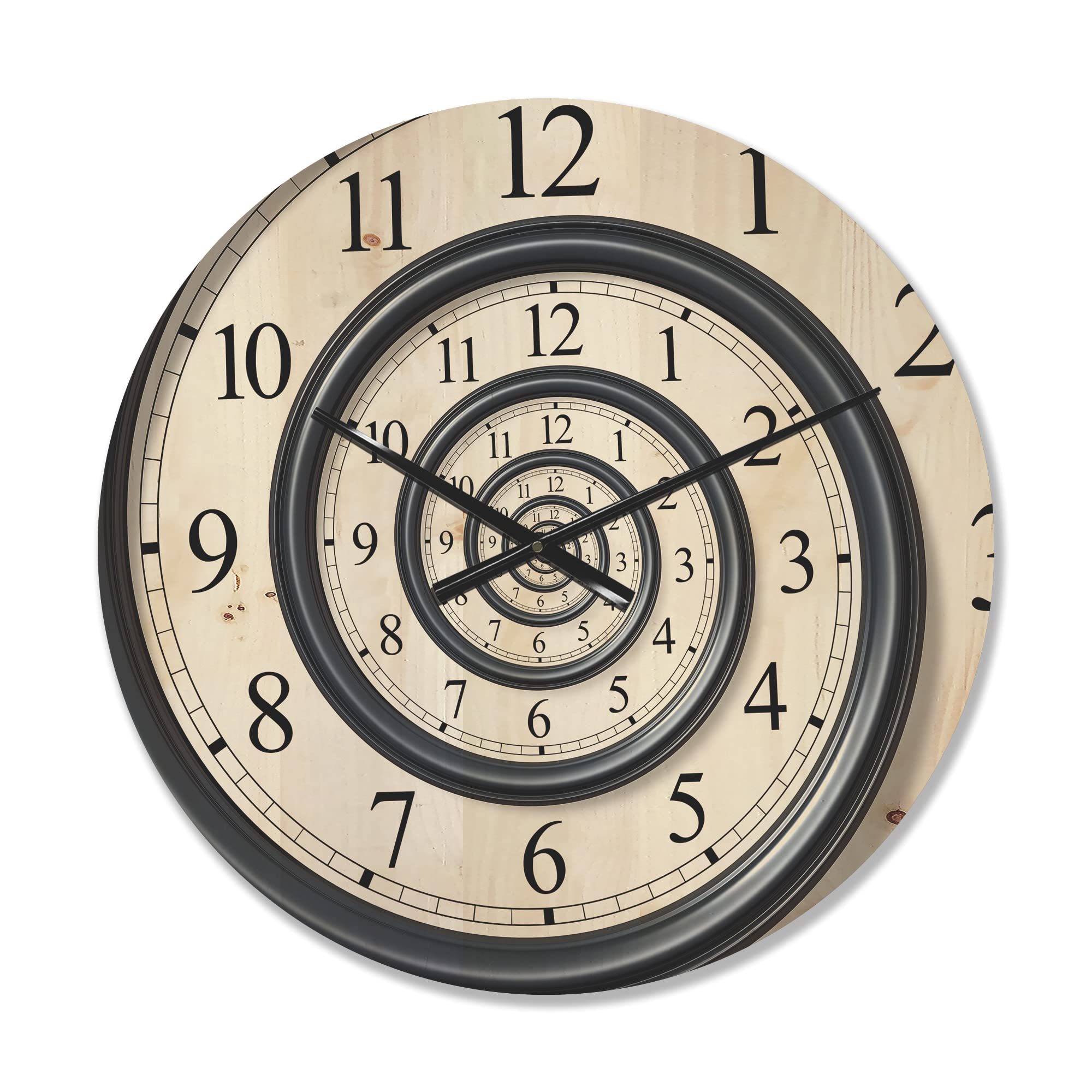 DesignQ Analog Spiral Wall Clock - Large Modern Wooden Wall Clock for Living Room, Bedroom & Office Decor | Stylish Oversized Wooden Clock with Silent Movement