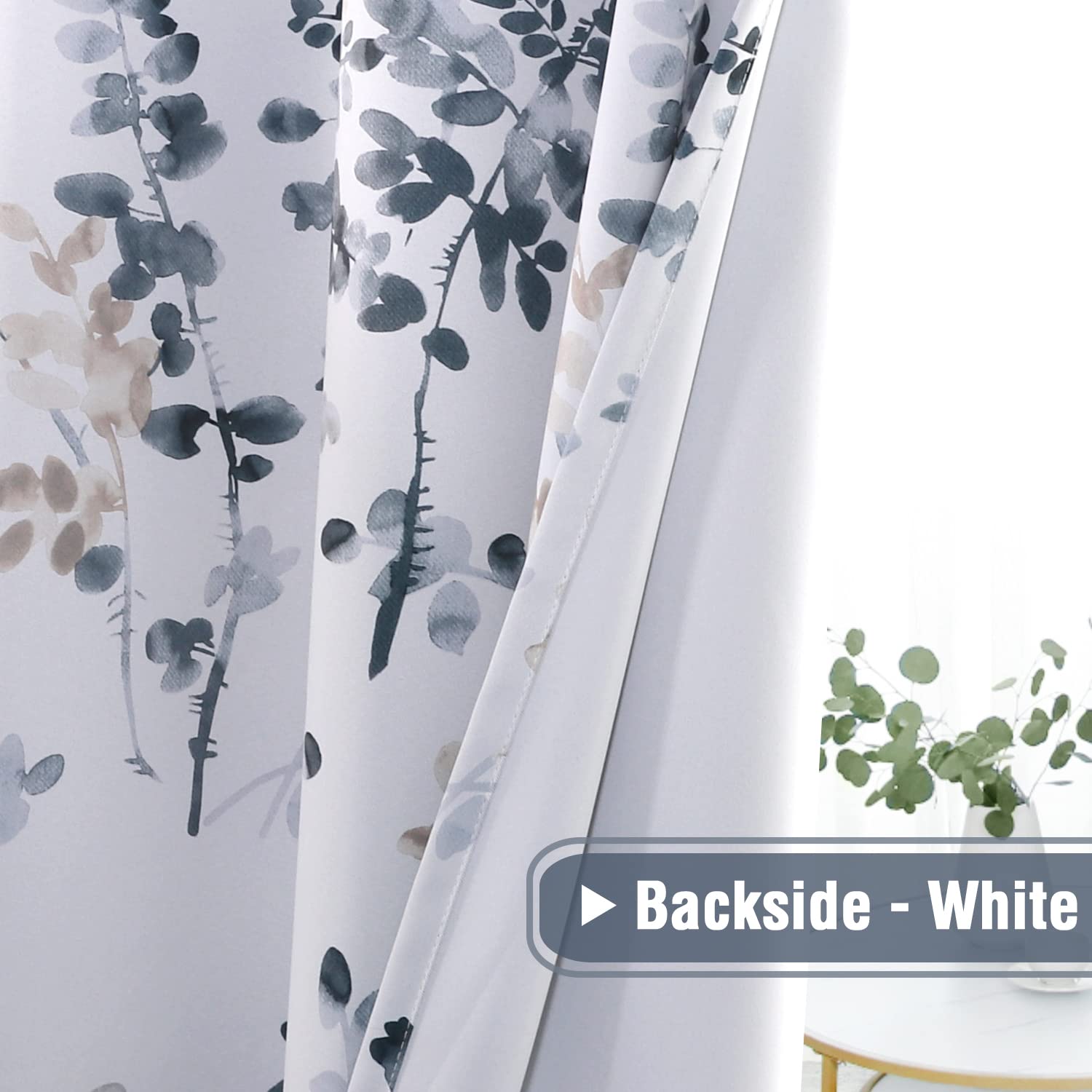 H.VERSAILTEX 95 Inch Floral Curtains - Blackout Room Darkening Window Panels for Bedroom, Rod Pocket Design, Classical Bluestone & Taupe Floral Print, Set of 2 Panels - Perfect for Living Room, Nursery, or Home Decor