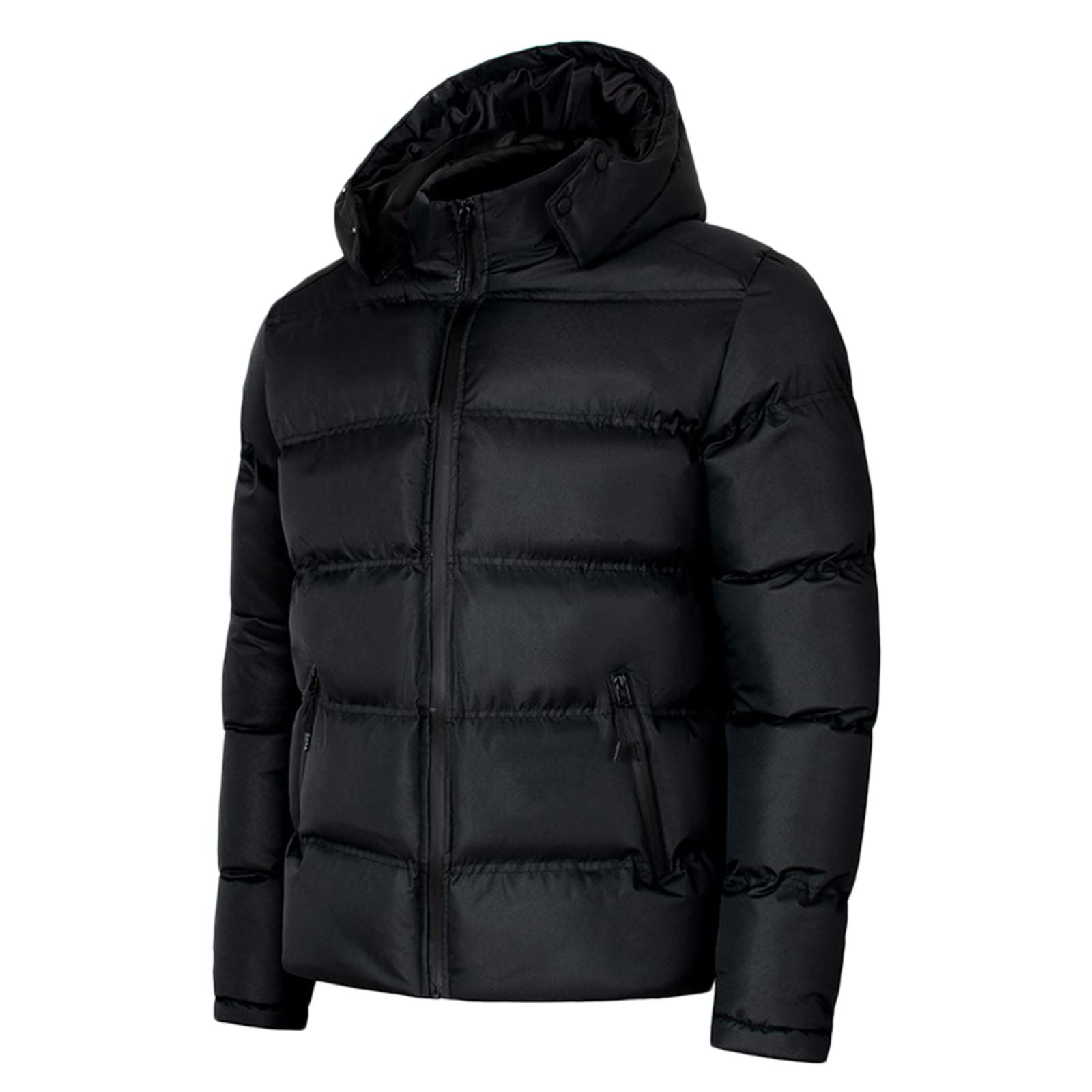Men's Winter Hooded Padded Jacket - Thickened Full-Zip Cotton Coat for Plus Size | Warm Solid Color Outerwear for Cold Weather, Outdoor Activities & Casual Wear