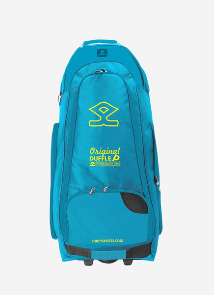 Shrey Original Pro Premium Duffle Wheelie Cricket Bag - Cerulean & Grey - Perfect for Cricket Matches, Travel & Sports Gear Storage