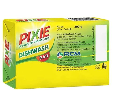 Pixie Dishwashing Soap Bar (300g) - Pack of 5 | Eco-Friendly, Long-Lasting Kitchen Cleaning | Perfect for Hand Washing Dishes, Camping & Travel