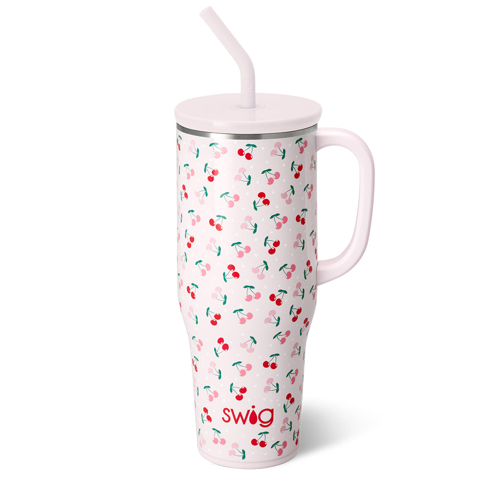 40oz Cherry Pie Mega Mug - Large Insulated Travel Coffee Cup with Lid & Handle, Perfect for Hot & Cold Drinks, Home, Office, Camping & Road Trips