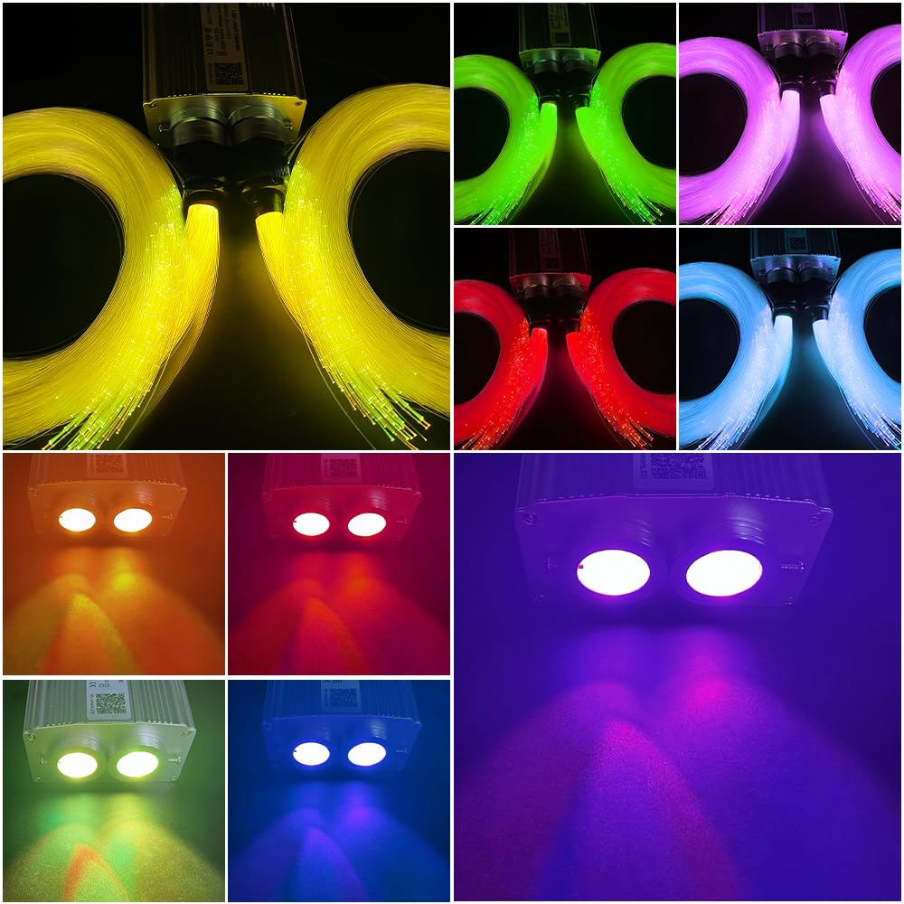 16W Dual Head Twinkle Fiber Optic Lights Kit with Bluetooth & RGBW LED - Car & Home Ceiling Star Sky Light with APP/Remote Control, 720pcs Mixed Fibers (9.8ft/3m) - Perfect for Bedroom Decor, Party Lighting, and Romantic Ambiance