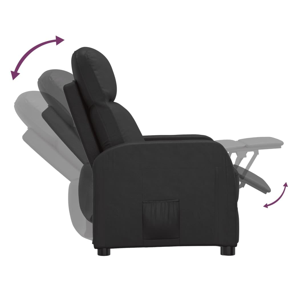 vidaXL Faux Leather Reclining Chair - Modern Black Recliner with Sturdy Iron & Plywood Frame, Comfortable Seat Design for Living Room, Office, or Home Theater - Perfect for Relaxing, Watching TV, or Working from Home