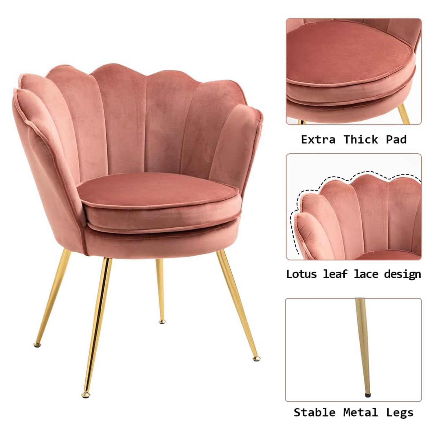 Luxury Velvet Accent Chairs Set of 2 - Blush Pink Tufted Upholstered Chairs with Gold Metal Legs for Living Room, Bedroom & Dining Room | Perfect for Home Decor, Vanity Dressing & Guest Seating