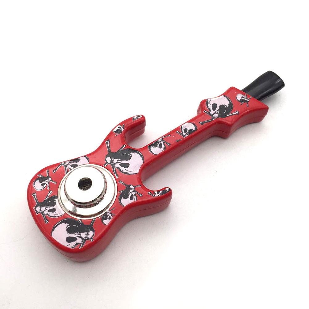 Creative Skull Printed Metal Guitar Pipe - Detachable Portable Smoking Pipe with Cover & Mesh Screen | Perfect for Travel, Camping & Outdoor Use