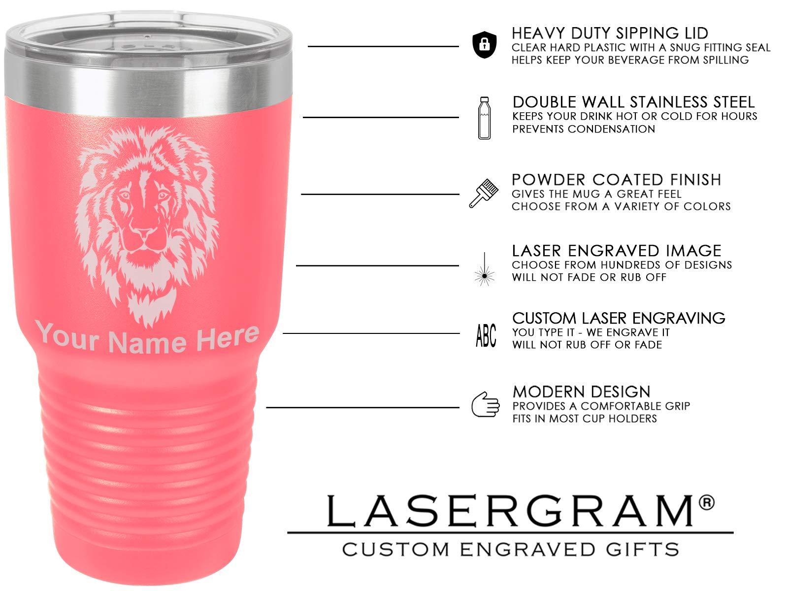 LaserGram 30oz Vacuum Insulated Stainless Steel Tumbler Mug with Curling Figure Design - Personalized Engraving Included (Coral) - Perfect for Coffee, Tea & Cold Drinks at Home, Office or Gym