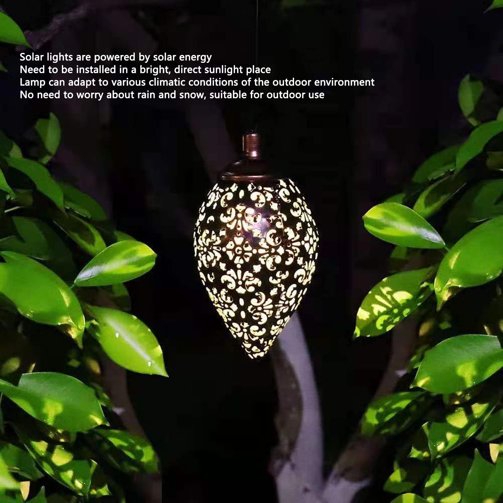 EVTSCAN Solar Wrought Iron Hollow Projection Lamp - 1.2V 0.5W Waterproof Outdoor Solar Drop Chandelier for Garden, Patio, Pathway & Backyard Decor