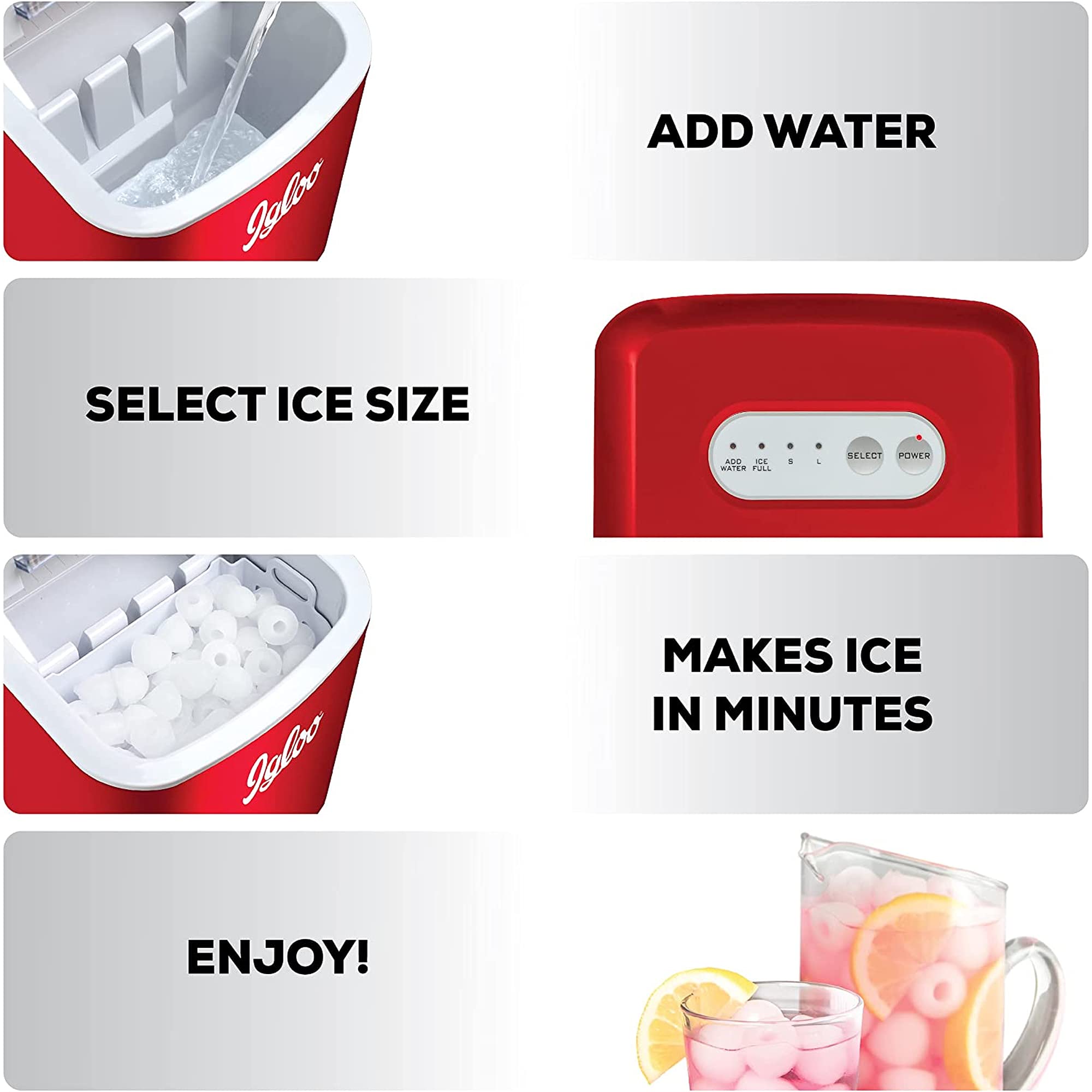 Igloo 26-lb Automatic Electric Countertop Ice Maker - 9 Cubes in 7 Minutes, Includes Scoop & Basket - Perfect for Home, Office, Parties, and Outdoor Events