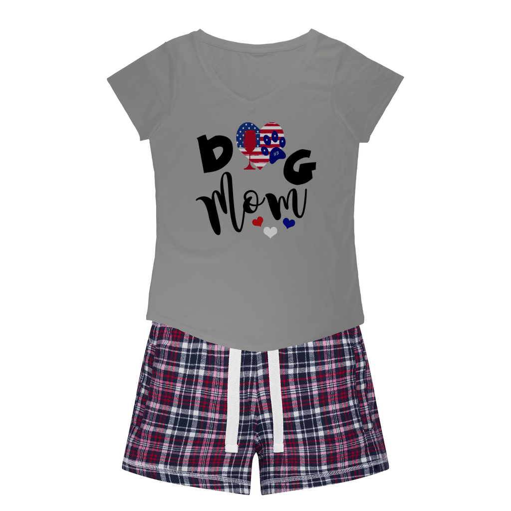 American Dog Mom Girls Sleepy Tee and Flannel Short Set - Cute Matching Pajamas for Women & Dog Lovers - Perfect for Lounging, Sleepovers and Pet Mom Bonding Time