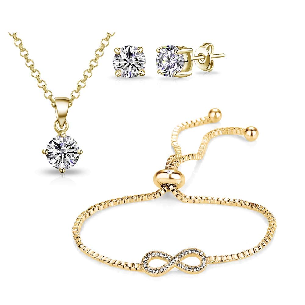 Gold Plated Infinity Friendship Set with Zirconia Crystals - Gift for Her