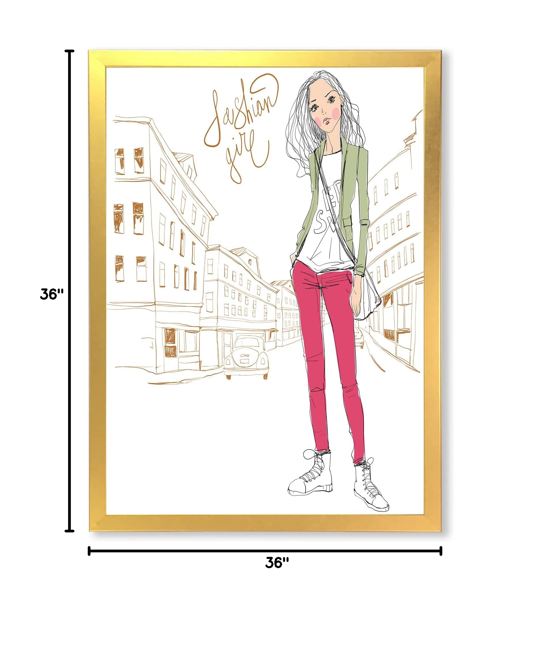 DesignQ Trendy Fashion Girl II Children's Art Framed Wall Decor - Perfect for Kids' Bedroom, Nursery & Playroom Decor