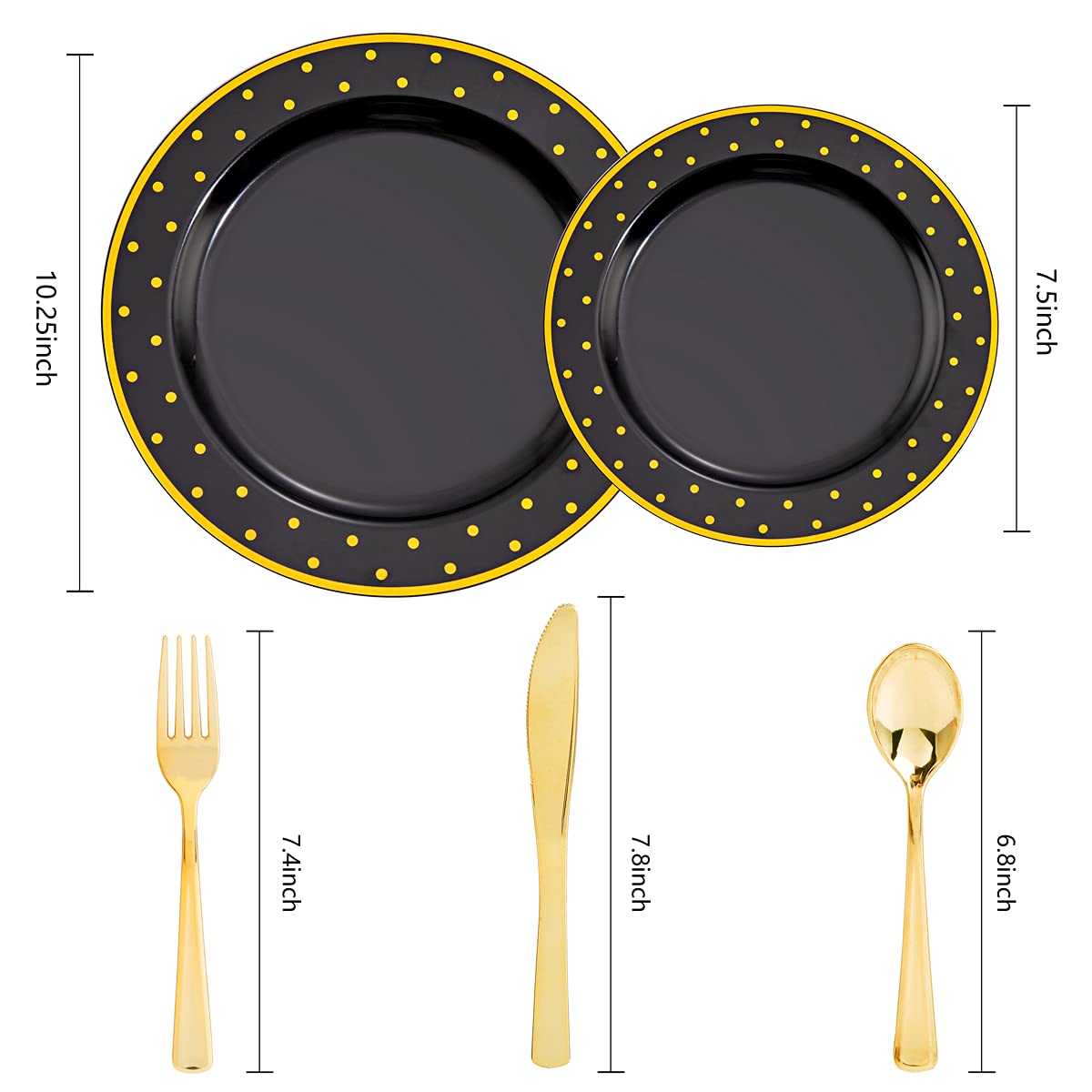 DaYammi 200-Piece Black and Gold Disposable Plastic Party Plates Set - Includes 40 Dinner Plates, 40 Dessert Plates, 40 Forks, 40 Knives & 40 Spoons - Elegant Tableware for Weddings, Birthdays, Anniversaries & Special Events