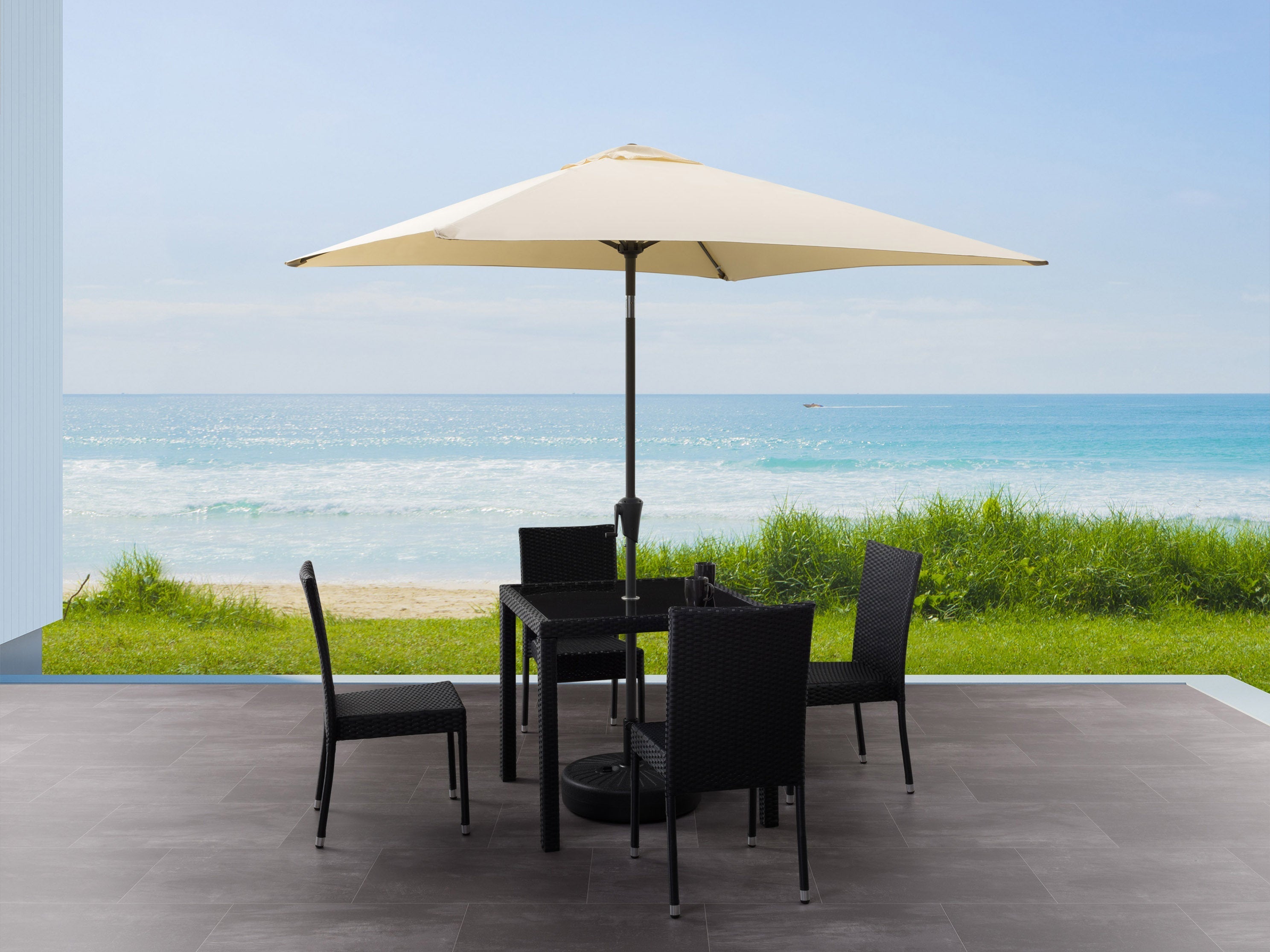 9ft Square Warm White Patio Umbrella - Outdoor Dining, Poolside Lounging, Garden Shade Solution