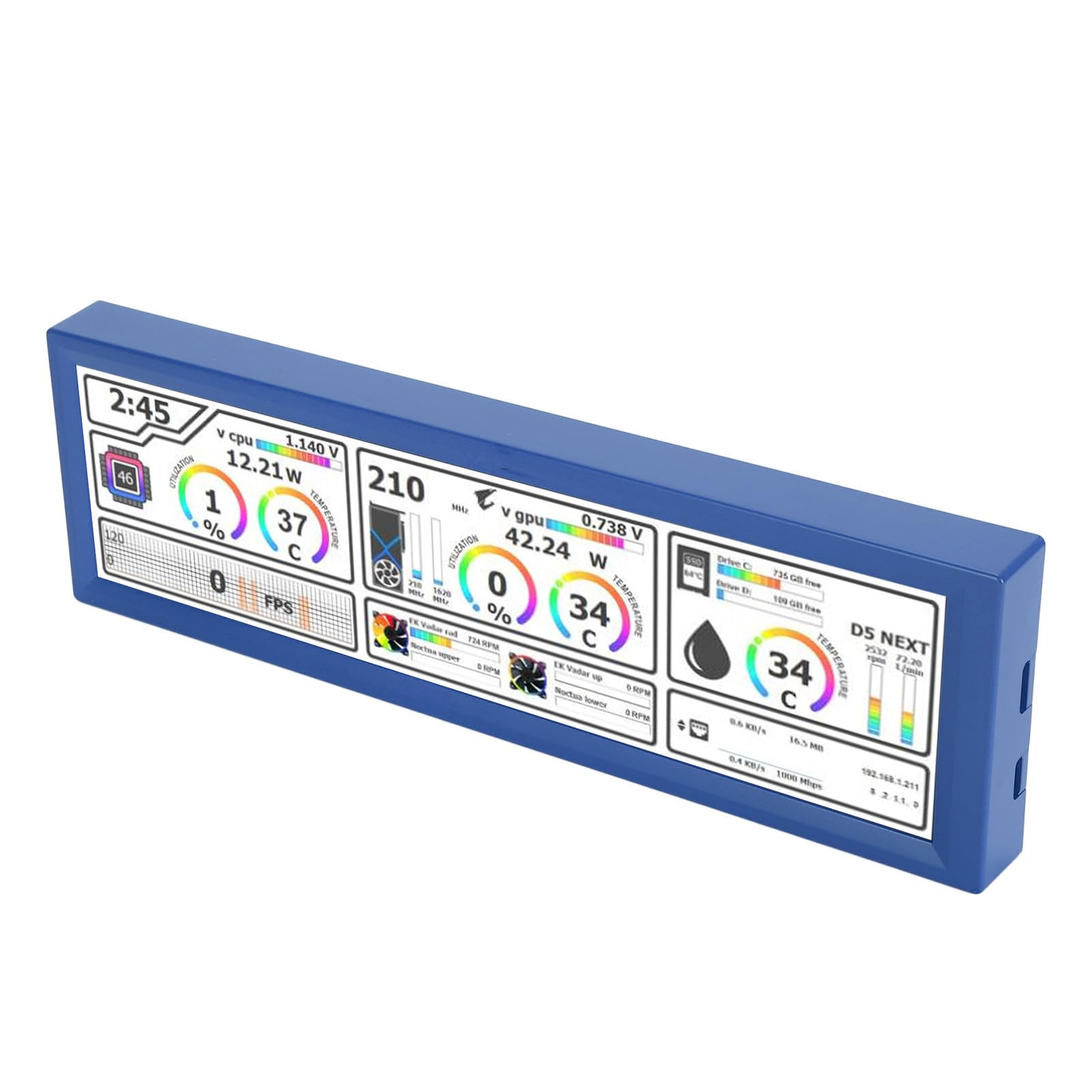 Mini PC Temperature Display Panel - Touch Screen Monitor for Dash Navigation & System Monitoring (Blue) | Ideal for Car Dashboard, Gaming PC, and Home Office Setup