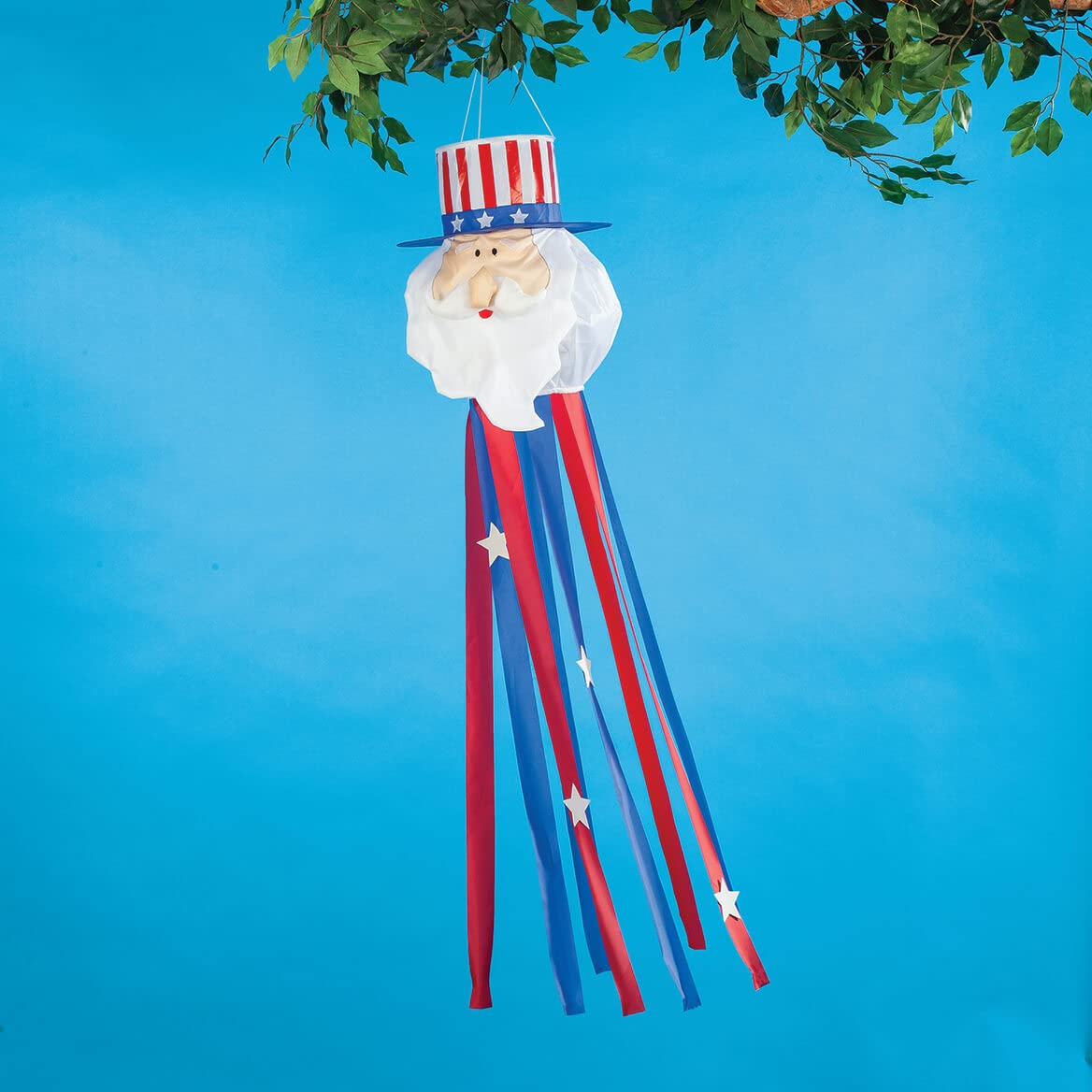 Uncle Sam Windsock - Patriotic 3D Outdoor Decor with Red White & Blue Streamers, Metal Hook - 11x11x51.5 Inch - Perfect for 4th of July, Memorial Day & Backyard Parties (Holiday PeakTM)