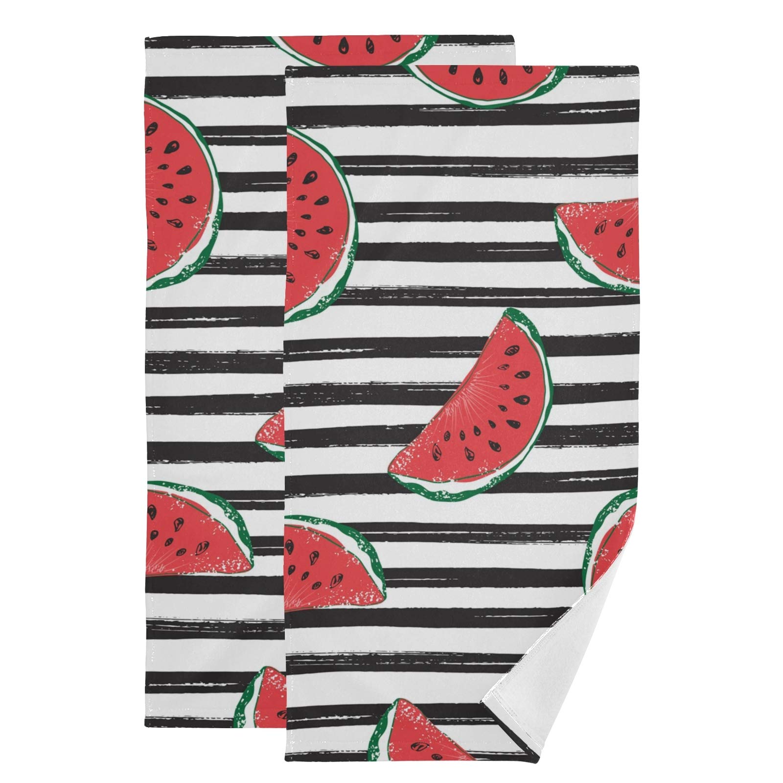 ALAZA Hand Towels 2 Packs - Watermelon Black Stripes Kitchen Dish Bathroom Towels, 28 x 14 Inch, Perfect for Face Wash, Cleaning, and Decorative Use