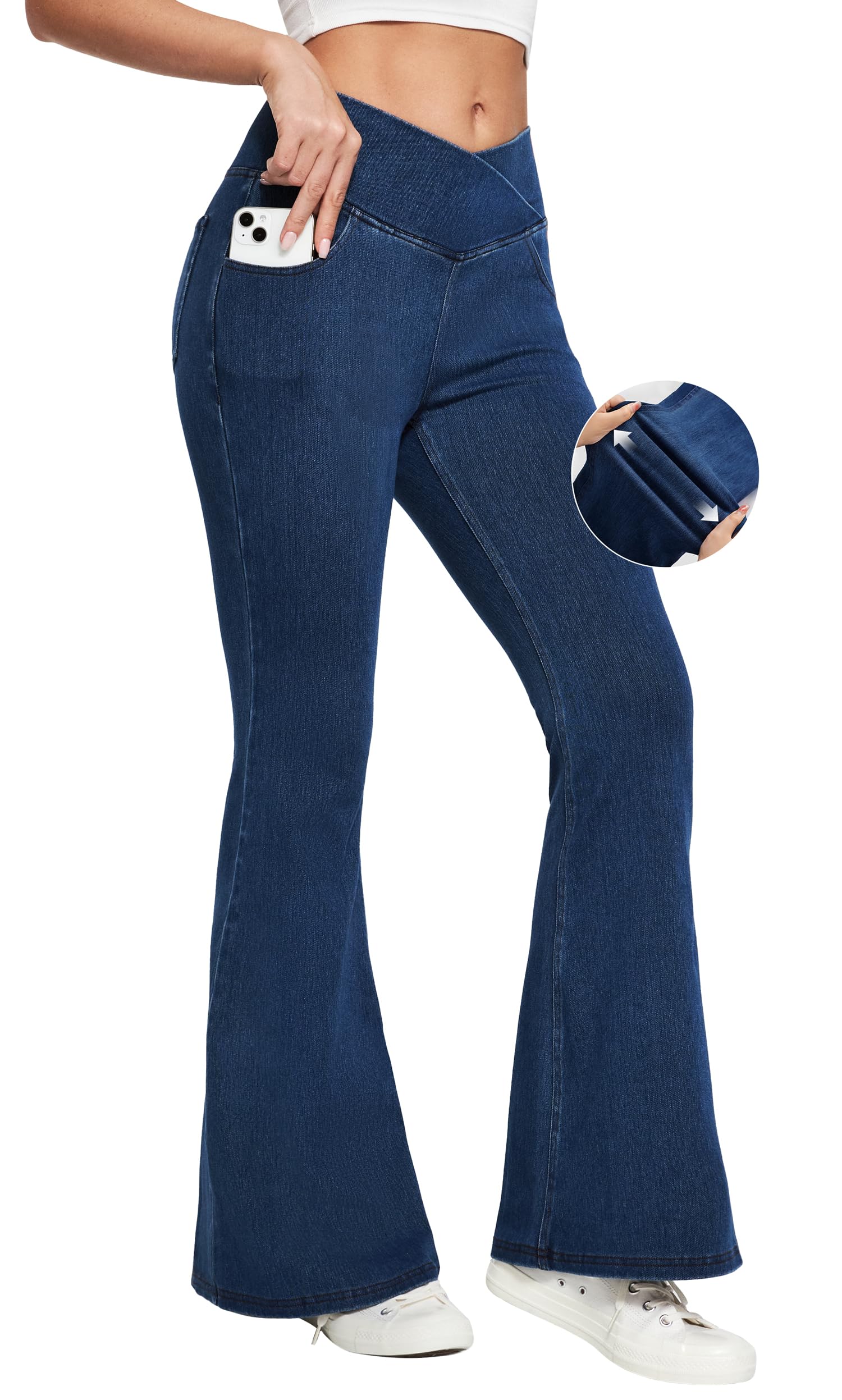 Ewedoos Women's High Waisted Flare Jeans - Stretchy Bell Bottom Pants with Tummy Control & Pull-On Design | Perfect for Casual Wear, Date Nights & 70s Retro Fashion