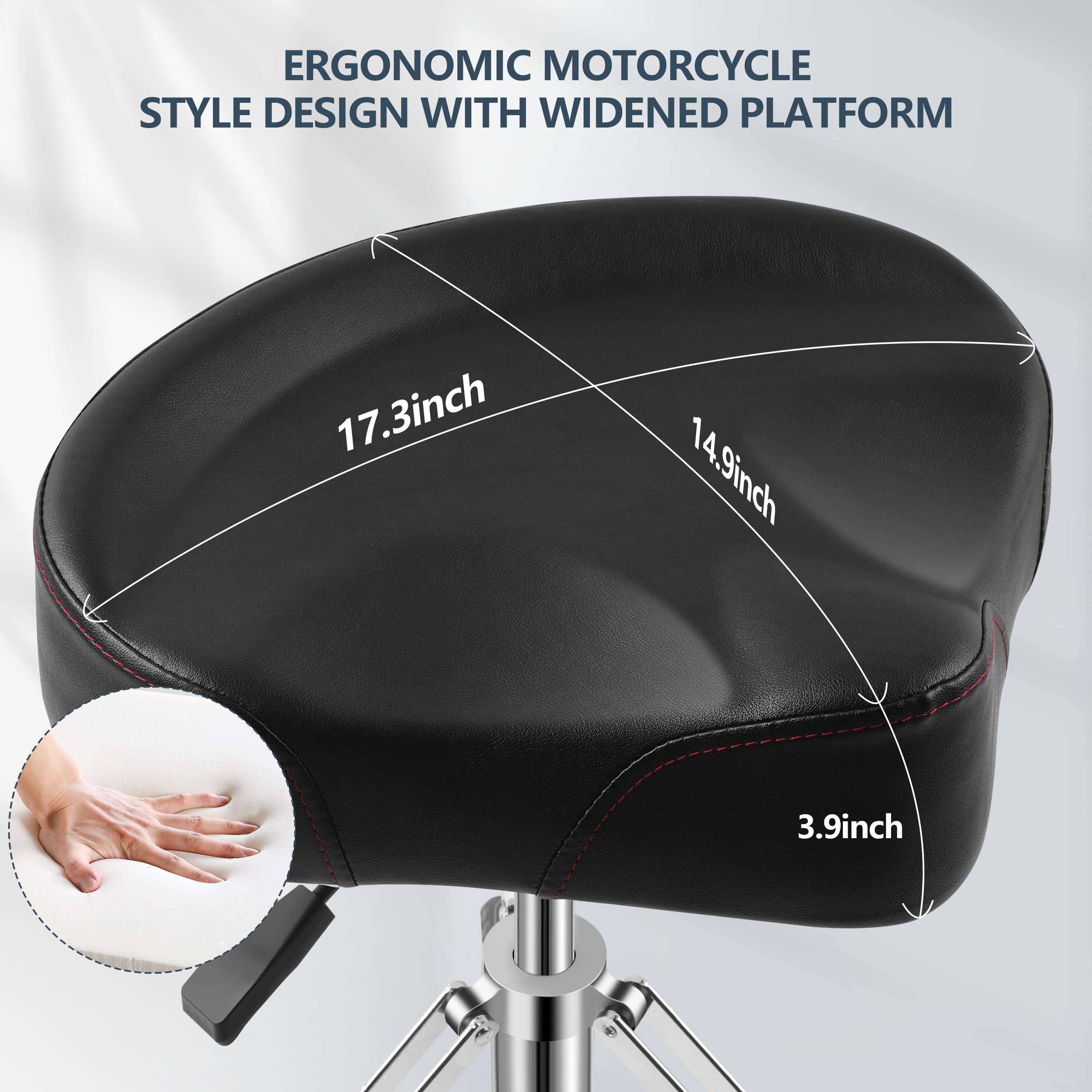 Ramzi Drum Throne - Heavy Duty Adjustable Drum Stool with Airlift Technology, Double Braced Anti-Slip Feet & Motorcycle Style Saddle Seat | Perfect for Drummers, Percussionists & Live Performances