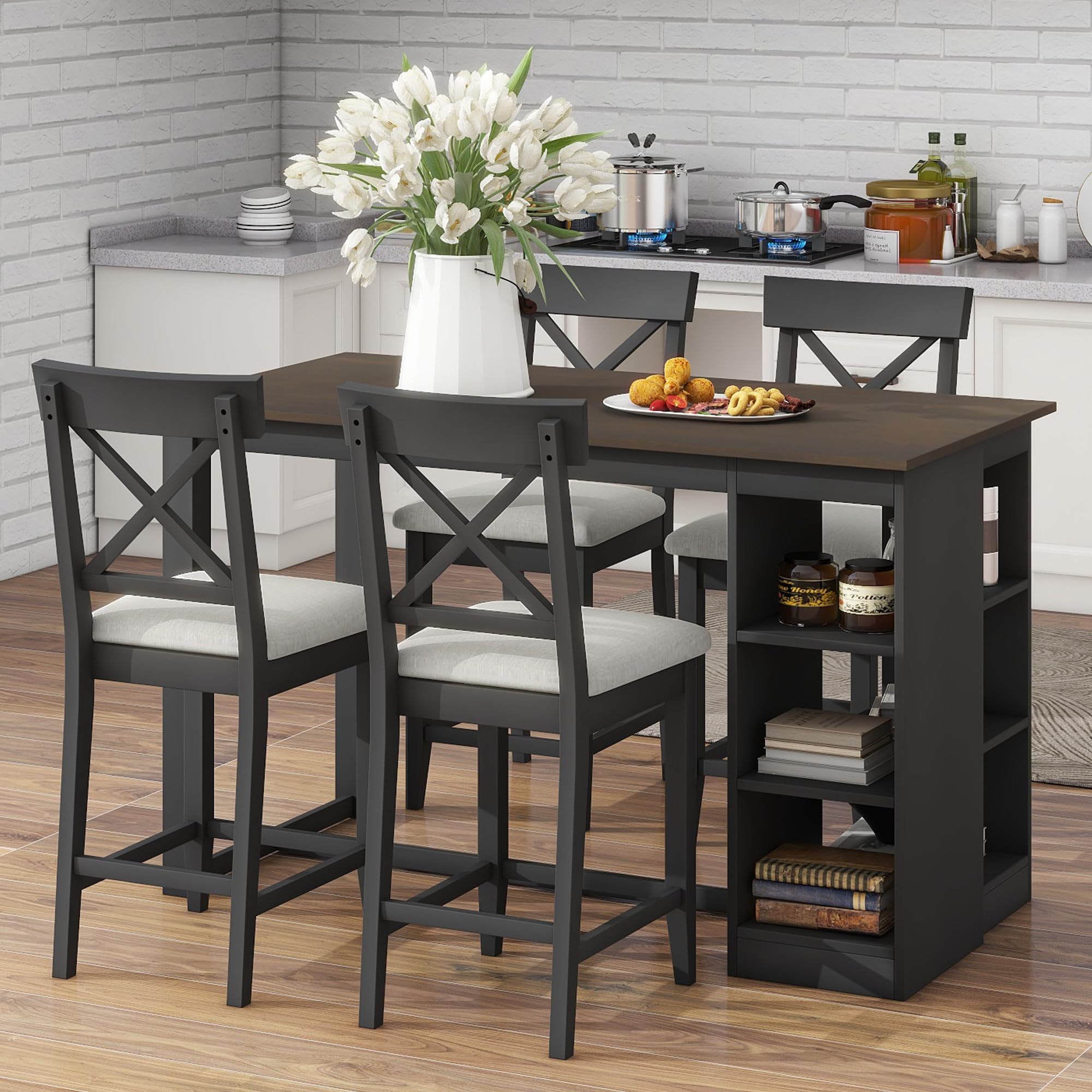 Harper & Bright Designs 5-Piece Farmhouse Dining Set - 60