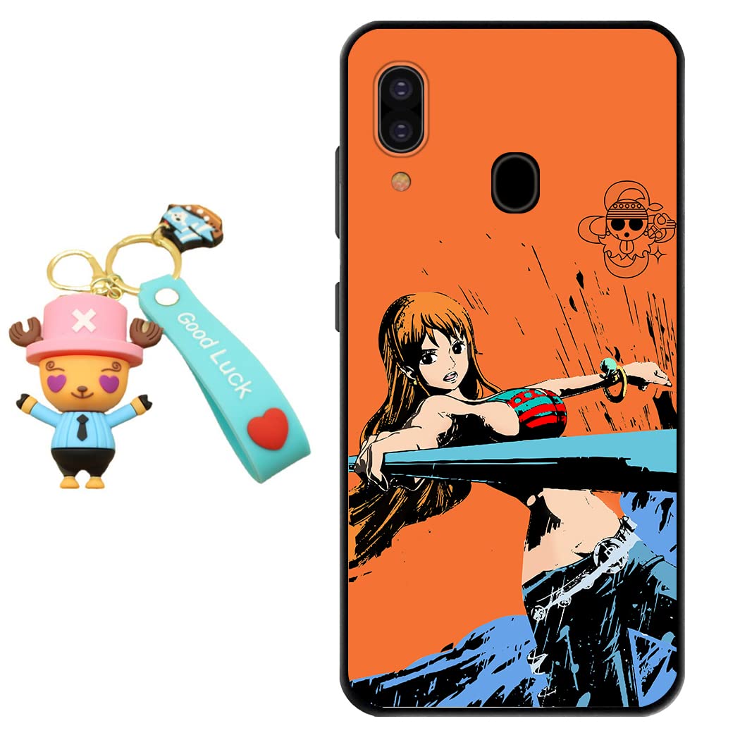 **Anime Design Soft Silicone Samsung Galaxy A20 Phone Case with One-Piece Keychain - Cute Cartoon Protective Cover for Daily Use, School & Travel**