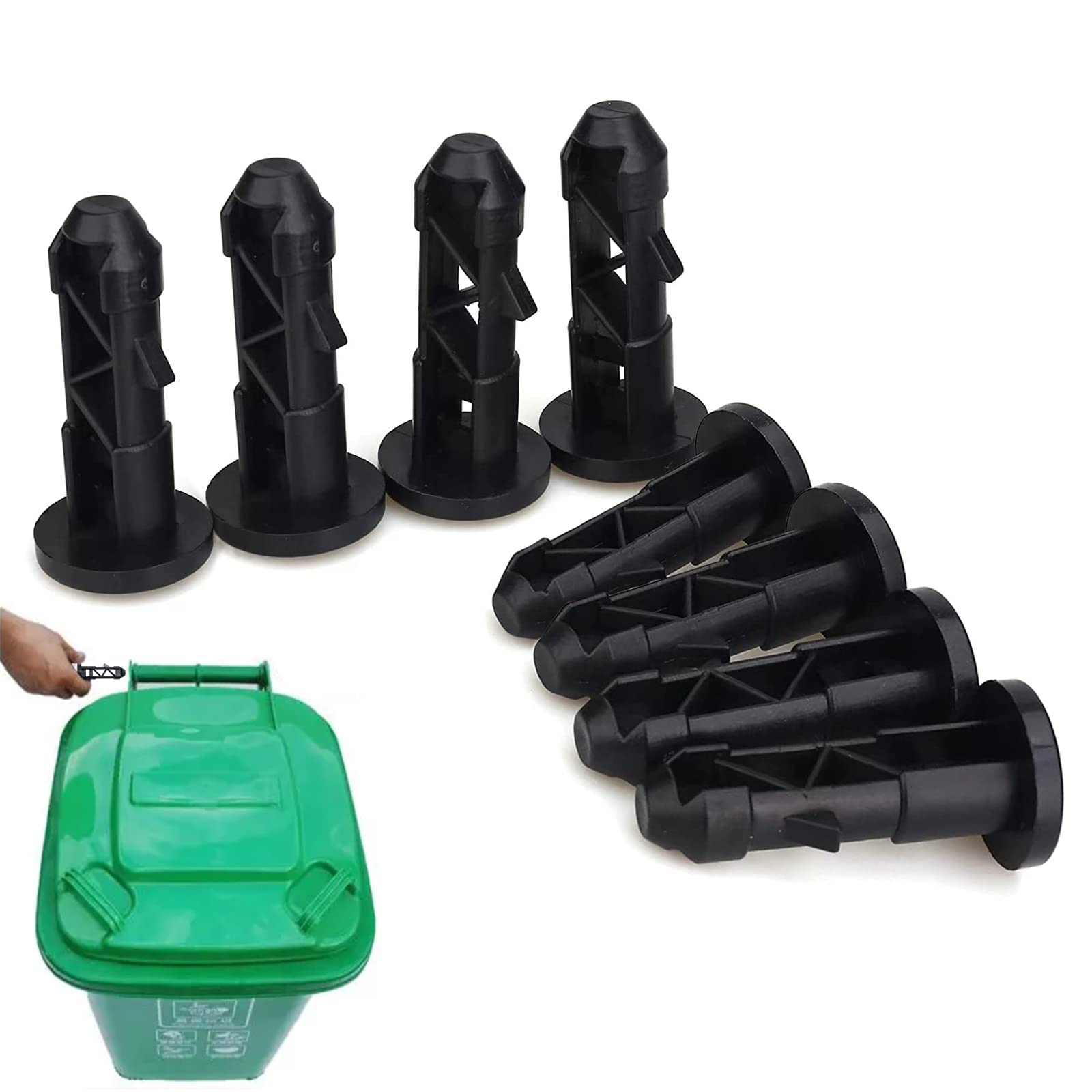 8 Pcs Heavy Duty Wheelie Bin Lid Hinge Pins - Durable Trash Can Hinge Replacement Parts for 120/240L Outdoor Bins (67mmx31mm, Black) - Perfect for Securing Waste Container Lids in Gardens, Yards & Public Spaces