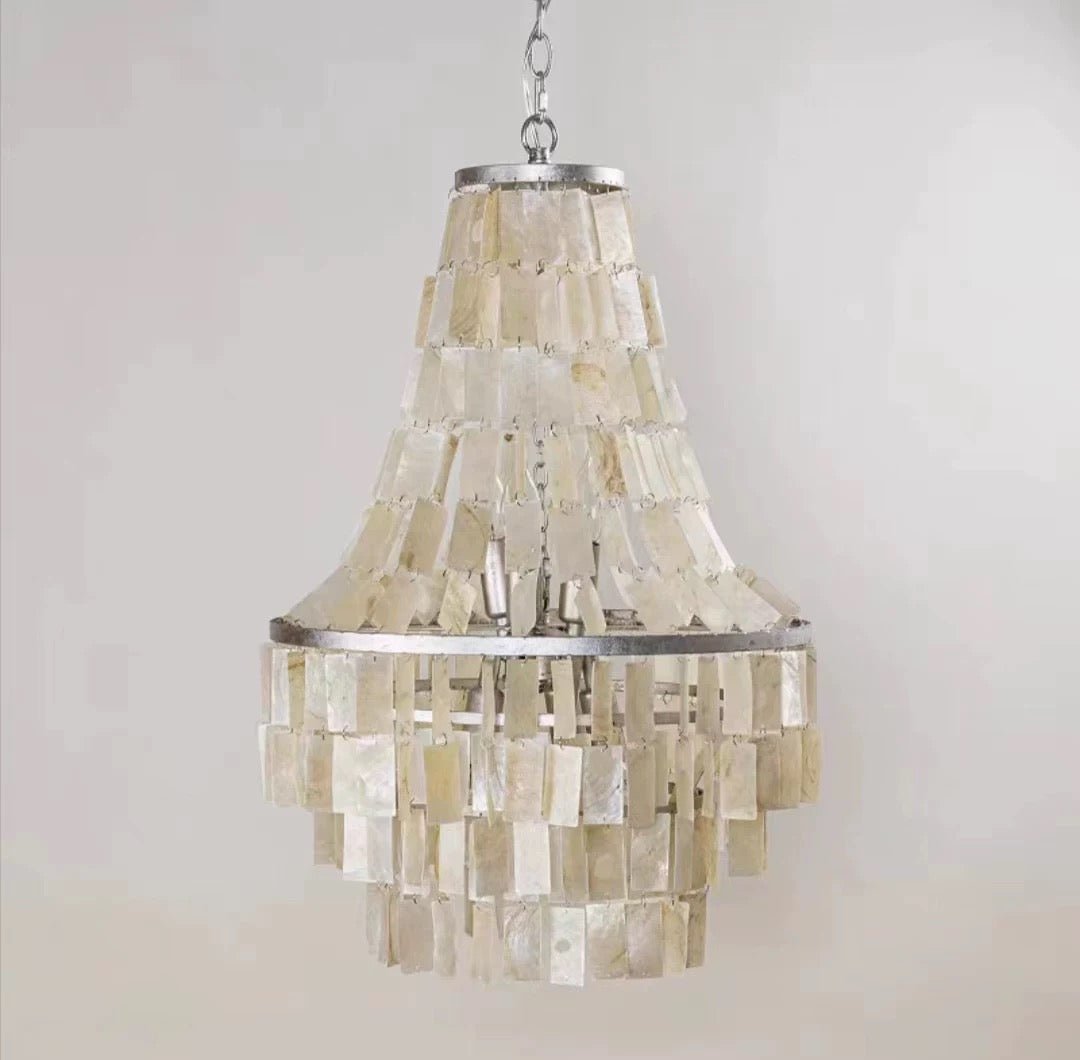 Boho Shell Tiered Chandelier - Elegant Beach Style Lighting Fixture for Living Room, Bedroom & Dining Room Decor | Perfect for Coastal, Nautical & Bohemian Home Interiors