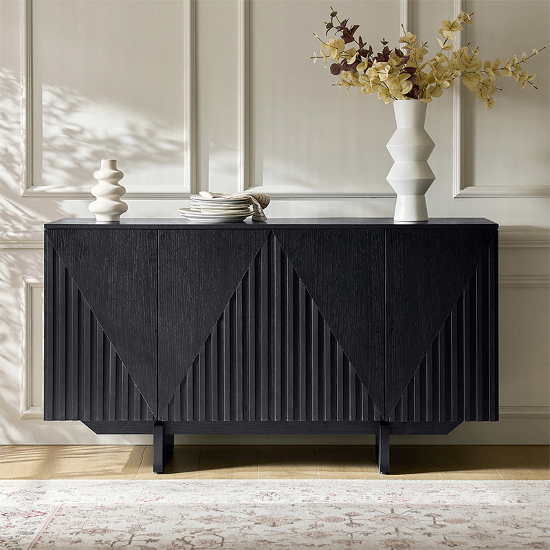 Stylish Wooden Buffet Sideboard with Deep Embossed Texture - Perfect for Dining Room Storage, Kitchen Organization & Living Room Decor