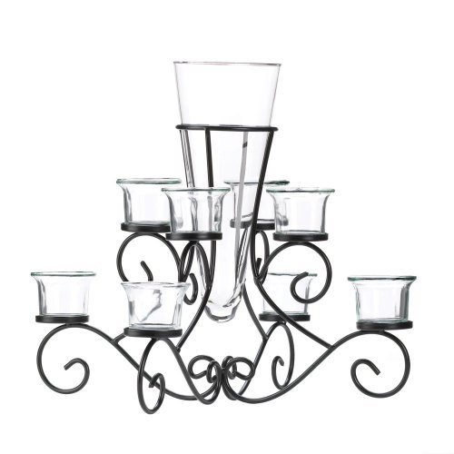 Elegant Scrollwork Candle Holder with Glass Vase - Romantic Table Centerpiece for Weddings, Dinner Parties & Home Decor
