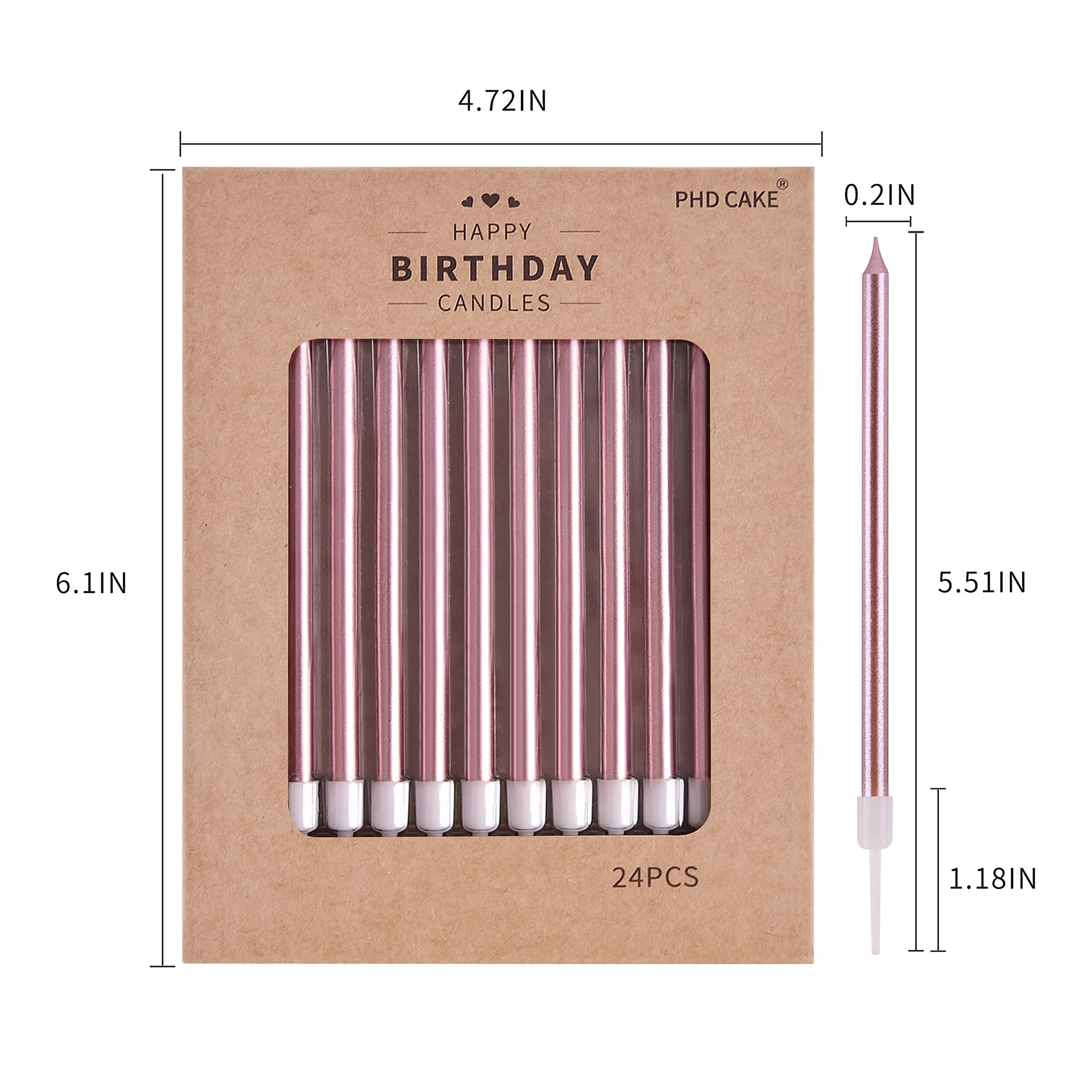 Rose Gold Thin Birthday Candles for Cakes & Weddings