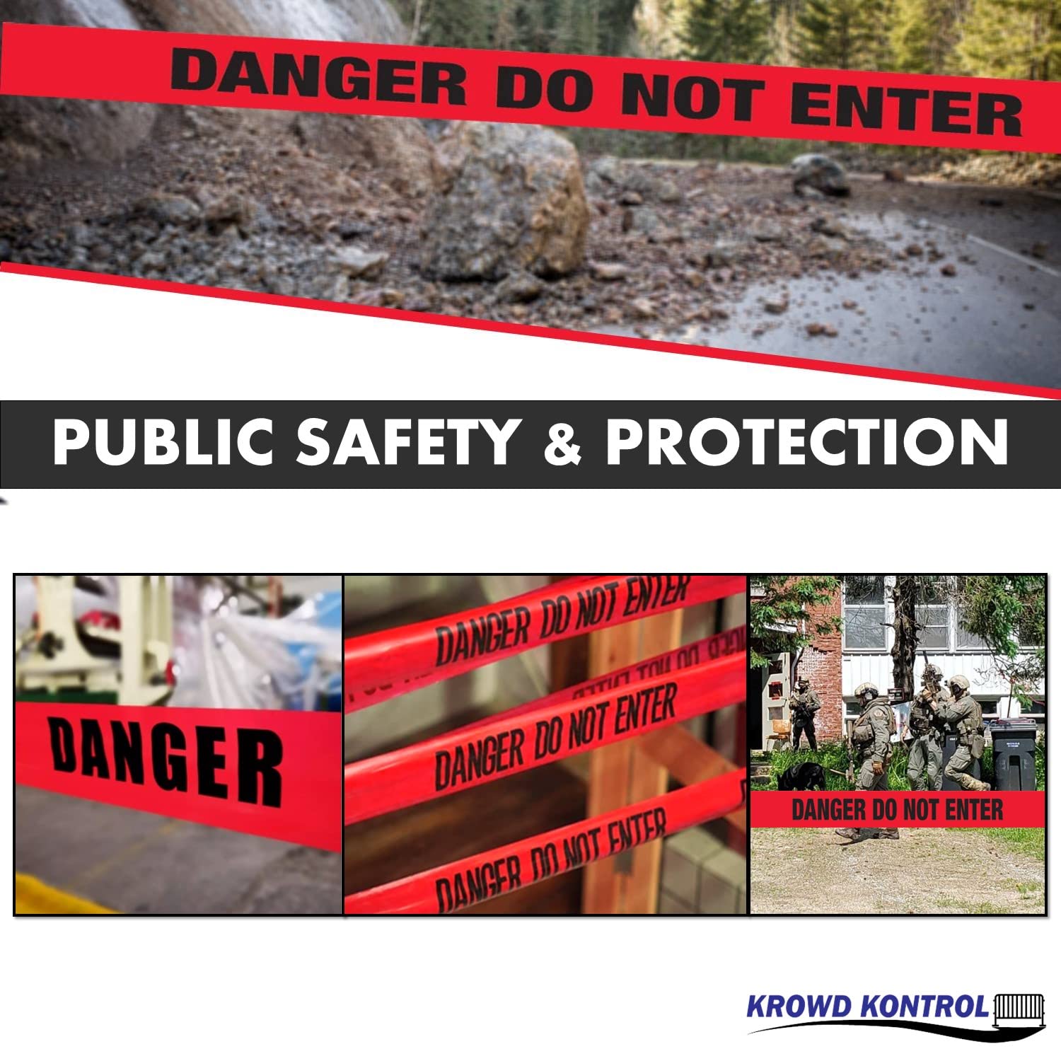 Danger Do Not Enter Barricade Tape - 328 Feet Roll, 3 Inch Wide Red Safety Hazard Warning Tape (24 Pack) - Police, Halloween, Party Decoration | Perfect for Construction Sites, Crime Scenes & Event Safety Barriers