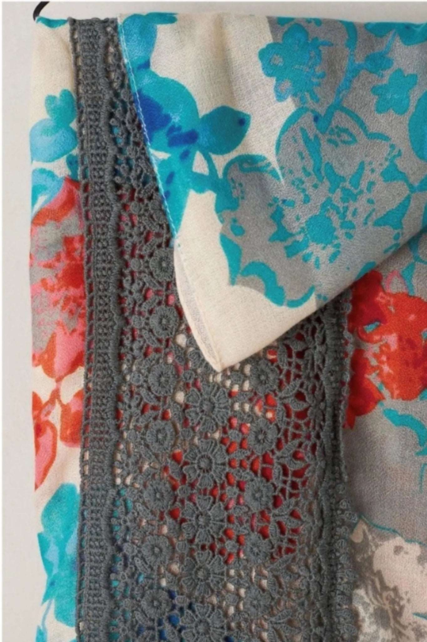 Blue Floral Lace Loop Scarf - Elegant Women's Fashion Accessory for Spring & Fall Outfits, Perfect for Office, Party and Casual Wear