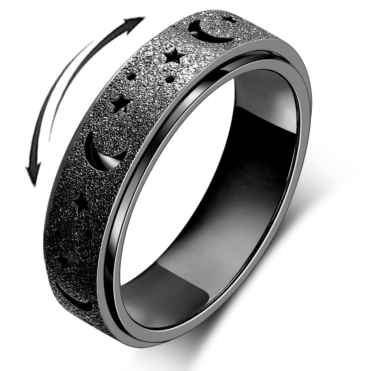 OreilleStar Anxiety Spinner Ring for Women & Men - Stainless Steel Fidget Ring for Stress Relief, Anxiety, and ADHD - Moon Star Black (Size 9) - Perfect for Office, Travel, and Daily Relaxation