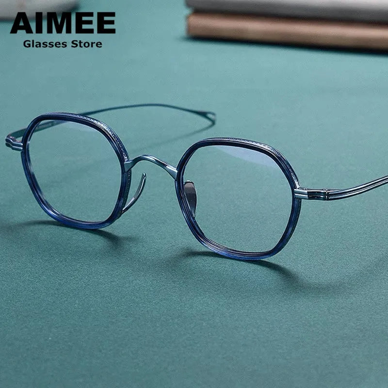 Stylish Unisex Full Rim Polygon Oval Titanium Acetate Eyeglasses Frame - Lightweight & Durable for Work, Reading & Fashion (Model 480807)