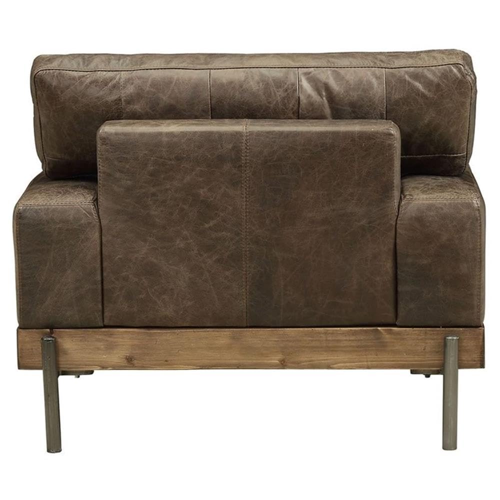 Acme Silchester Genuine Leather Accent Chair - Distressed Chocolate Brown with Oak Wood Frame | Perfect for Living Room, Office or Reading Nook