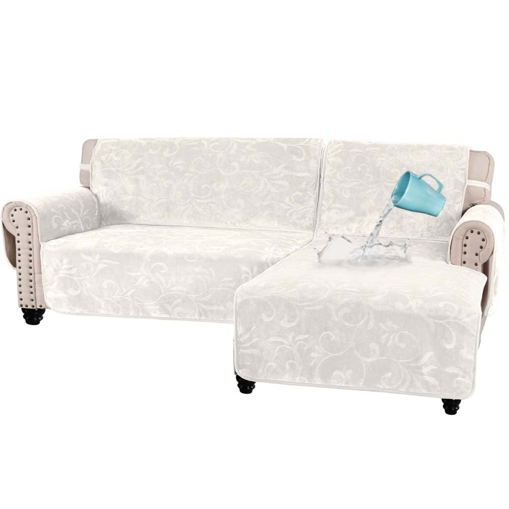 YXZN Velvet Left Sectional Sofa Slipcover - 100% Waterproof Right Arm Chaise Lounge Cover, Couch Cover Furniture Protector with Straps for Pets & Kids - Ivory X-Large | Perfect for Living Room, Family Room & Pet-Friendly Homes