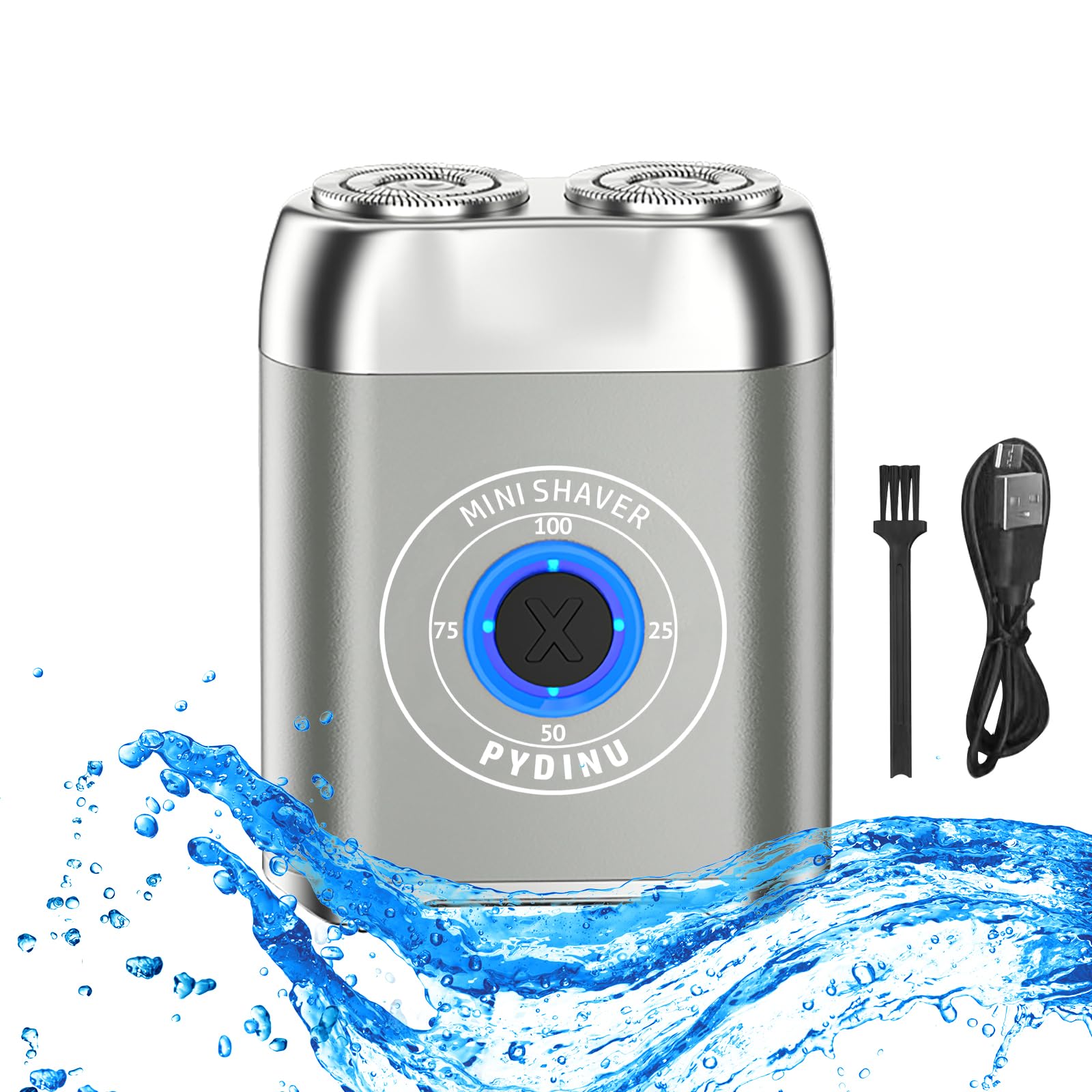 Premium Mini Dual-Head Electric Shaver for Men - USB-C Rechargeable, Waterproof Travel Beard Trimmer with Portable Design - Perfect for Business Trips, Gym Bags & Daily Grooming (Silver)