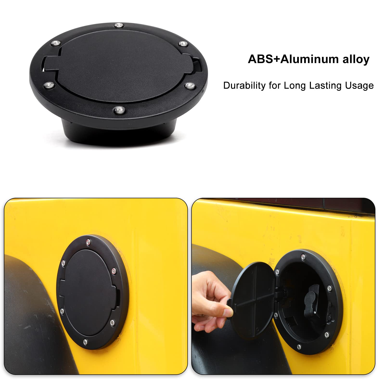 Jeep Wrangler TJ 1997-2006 Black Fuel Filler Door Gas Tank Cap Cover - Exterior Accessories & Decoration for Off-Roading, Car Shows & Customization
