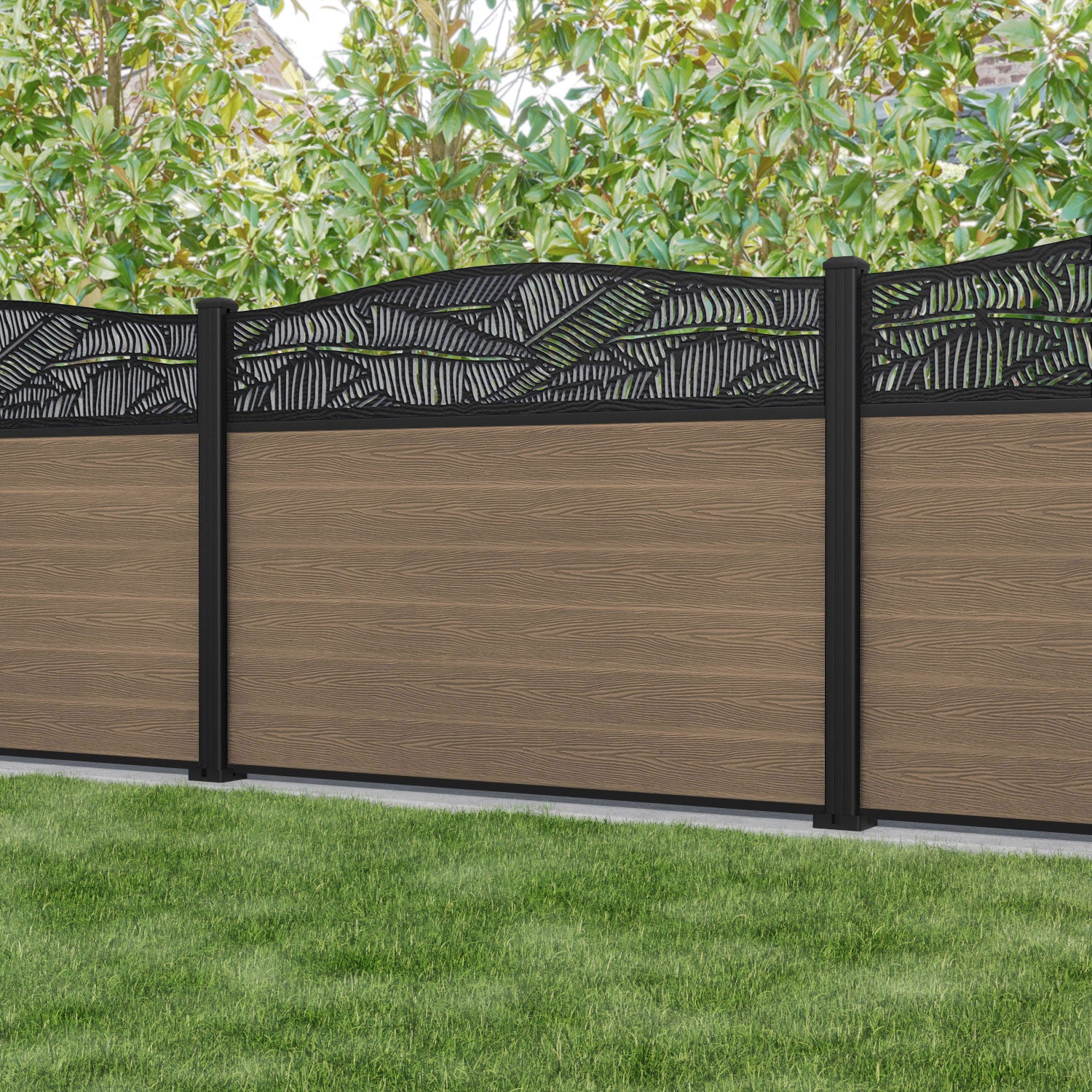 Classic Feather Curved Top Teak Fence Panel with Aluminum Posts - Perfect for Garden Privacy and Outdoor Decoration
